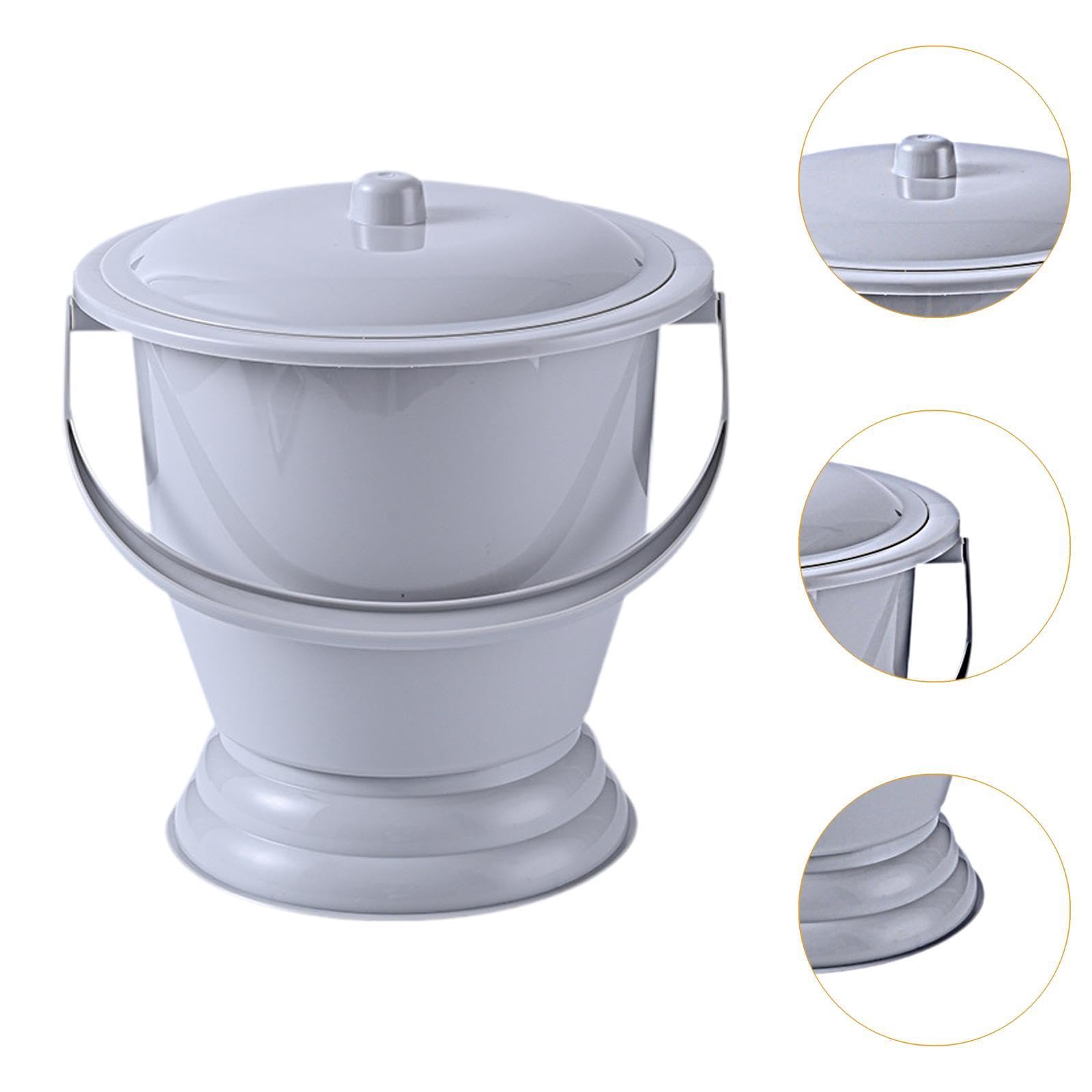 Gray Spittoon with Lid - Portable Toilet Pot, Bedpan & Night Commode for Adults, Women, Men & Kids (23.7x23x19cm) - Ideal for Bedroom, Hospital, Travel & Emergency Use