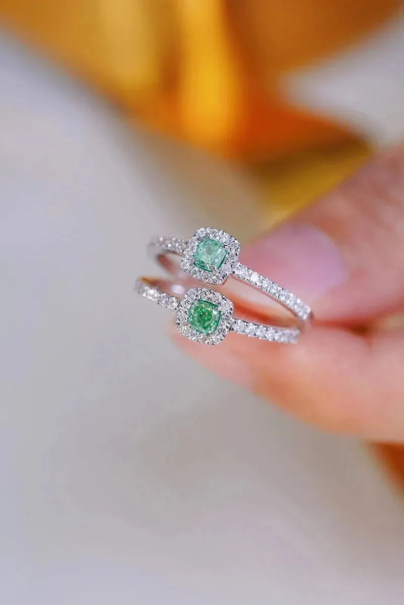 18K White Gold Natural Green Diamond Engagement Ring for Women - Luxury Wedding Jewelry, Elegant Proposal & Anniversary Gift, Perfect for Bridal & Special Occasions