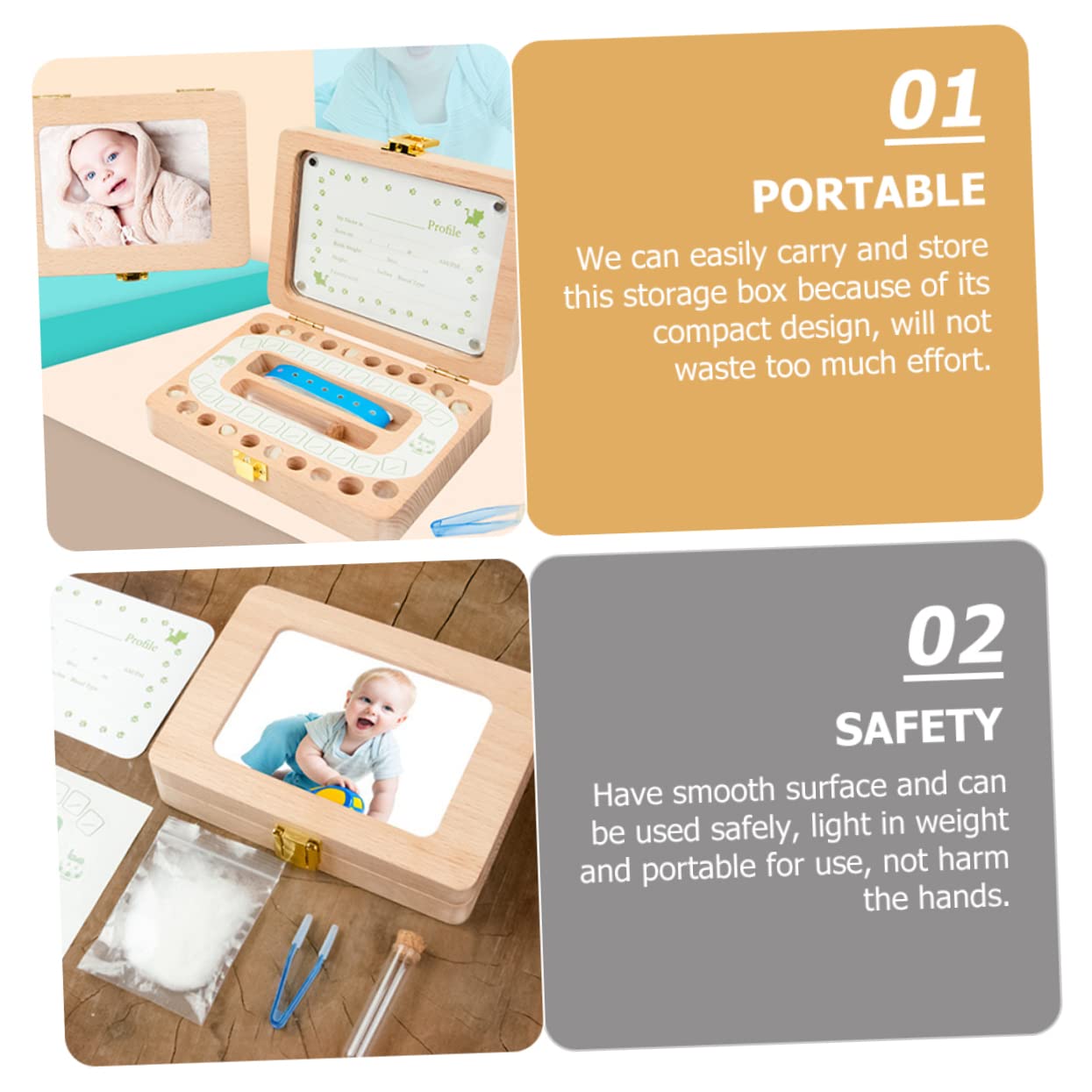 FAVOMOTO Wooden Baby Tooth Keepsake Box - First Tooth Holder for Boys & Girls - Memory Box for Lost Teeth - Perfect for Nursery, Baby Showers & Childhood Milestones