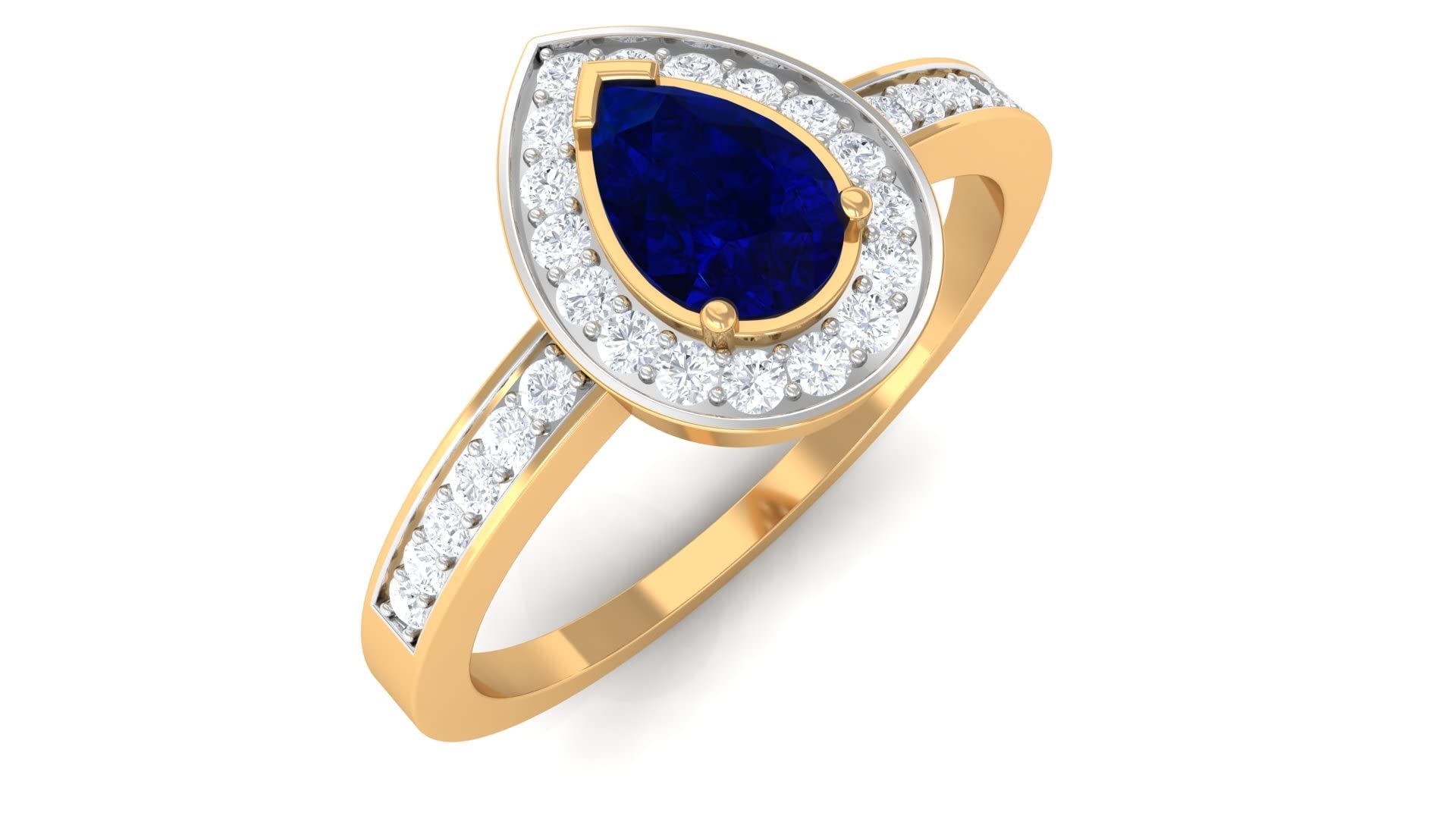 1 CT Blue Sapphire and Diamond Engagement Ring - 4X6 MM Pear Cut Natural Sapphire with Diamond Accents in 14K Solid Gold - Classic Wedding Ring for Proposals, Anniversaries & Special Occasions