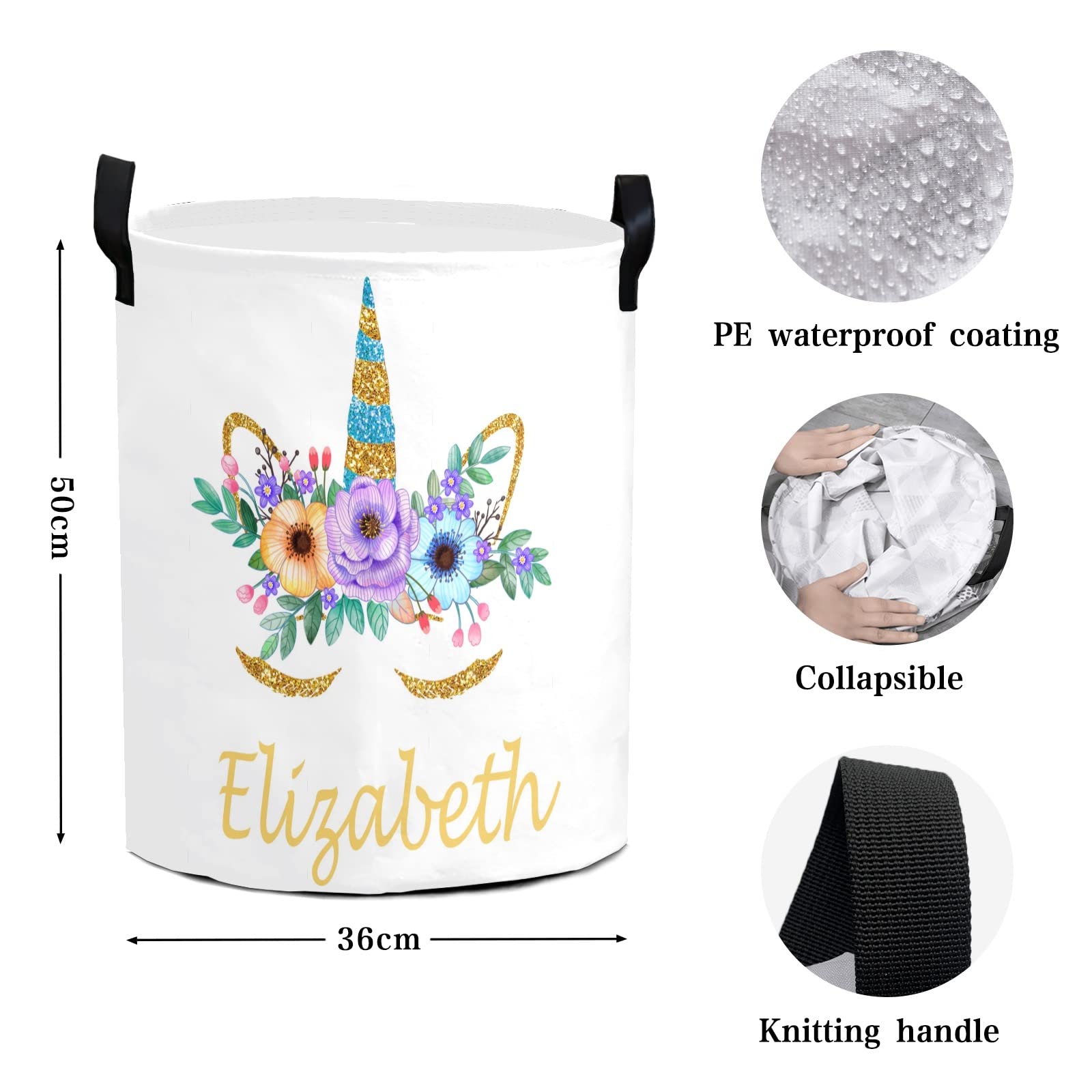 **Personalized Unicorn Laundry Basket with Name – Collapsible Waterproof Canvas Storage Hamper with Handles – Perfect for Kids' Room, Nursery, or Family Laundry Organization**