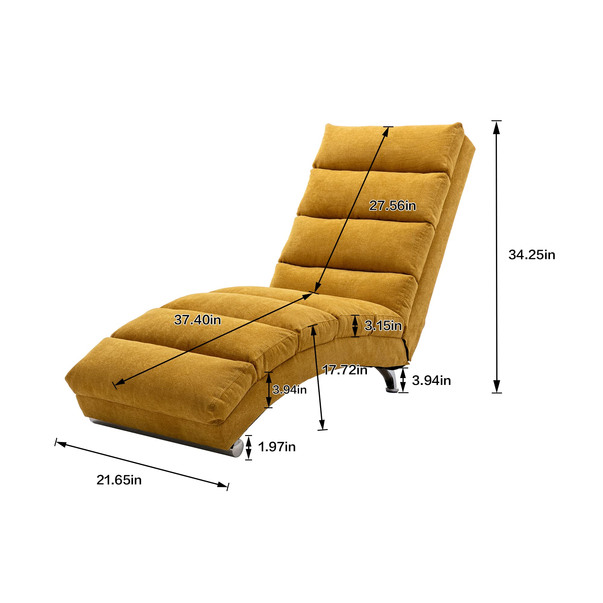 Modern Chaise Lounge Chair with Massage & Remote Control - Adjustable Recliner with Side Pocket - Single Sofa for Living Room, Office, Bedroom - Ergonomic Floor Lounger in Mustard Yellow - Perfect for Relaxing, Reading & Watching TV