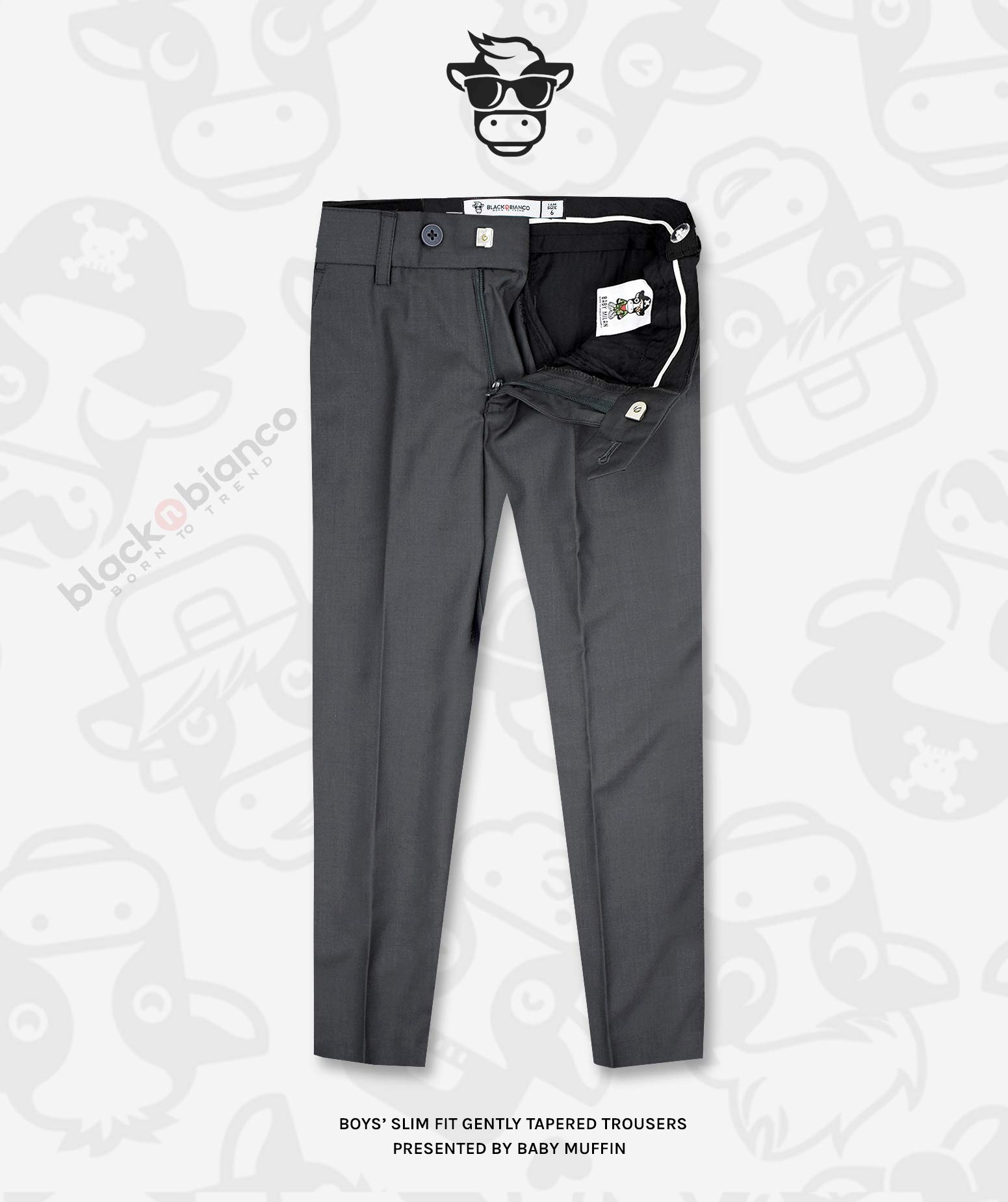 Black n Bianco Boys' First Class Slim Fit Dress Pants - Gently Tapered Flat Front Formal Trousers for Kids | Perfect for Weddings, School Uniforms & Special Occasions