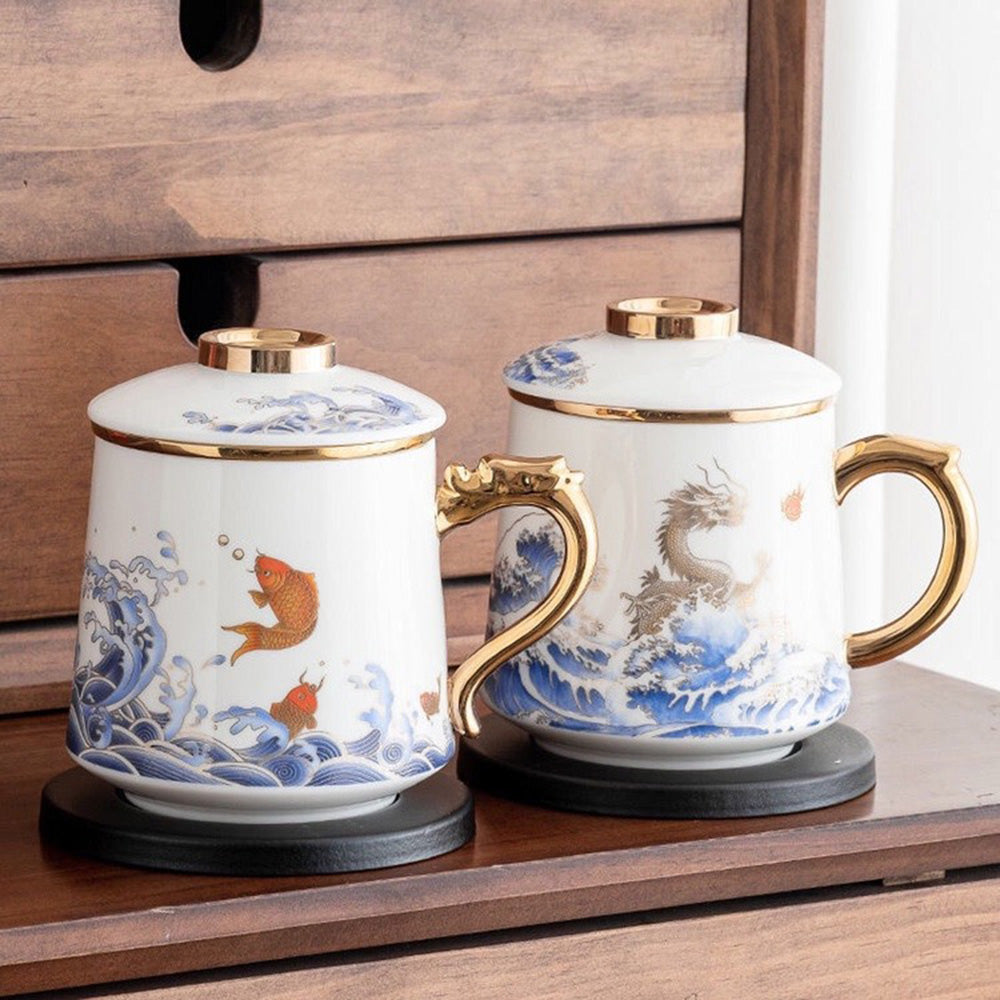 Exquisite Dragon & Sea Wave Jade Porcelain Tea Cup - Handcrafted Chinese Ceramic Tea Set for Gongfu Tea Ceremony, Home Decor & Gift