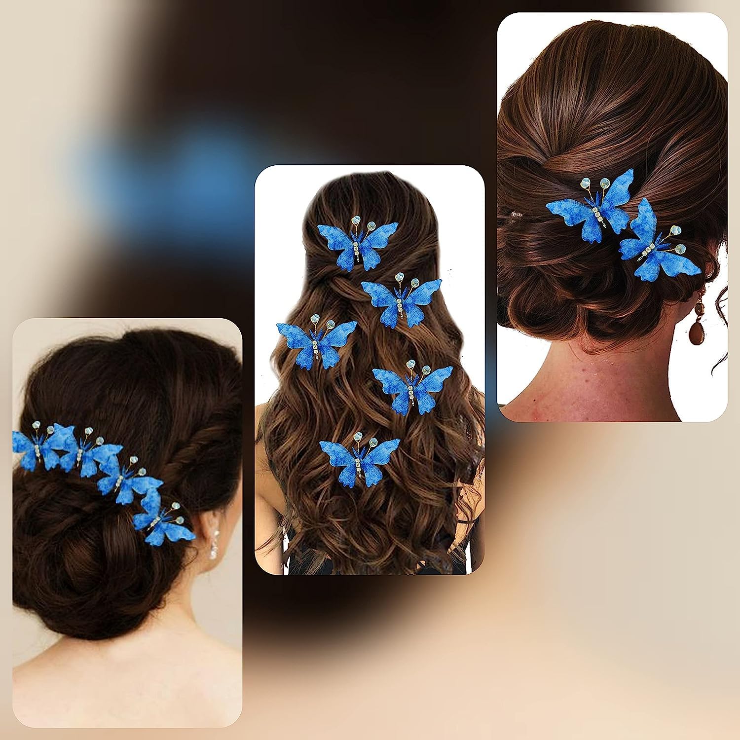 Elegant Sajiri Artificial Butterfly & Stone Flower Hair Clip Set for Women - Blue | Perfect for Weddings, Parties & Special Occasions