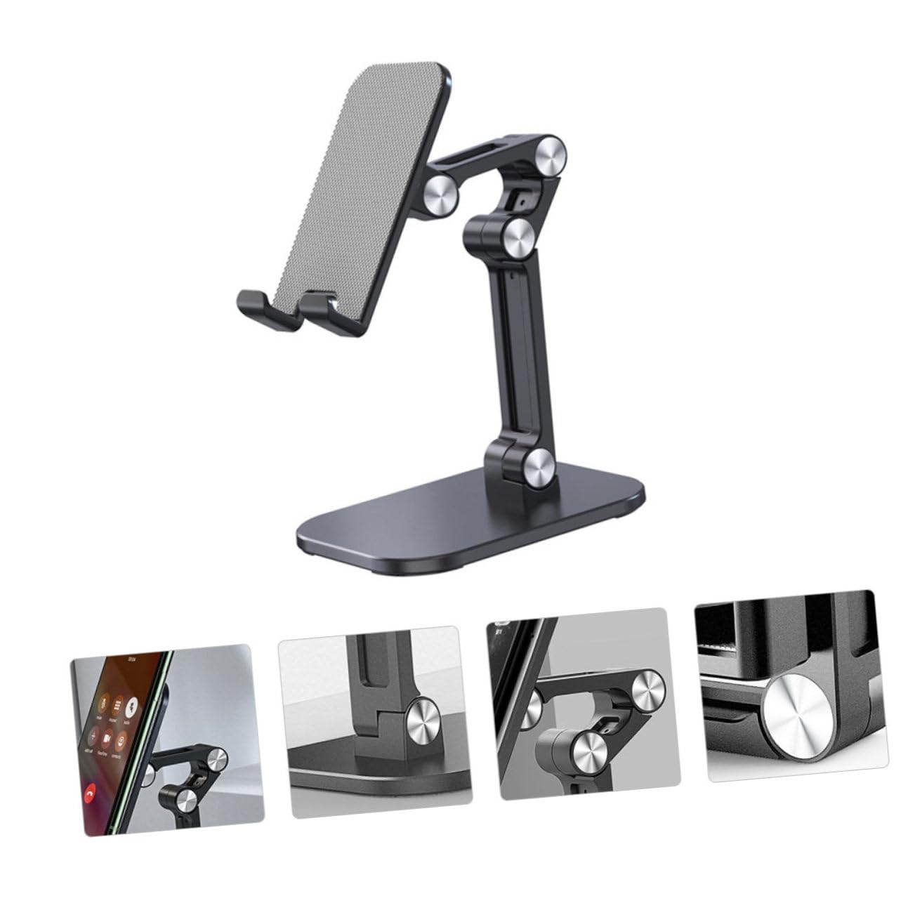Homoyoyo Heavy Duty Triple Anti-Slip Phone Stand - Universal Adjustable Holder for Smartphones & Tablets (6-13 inch) - Perfect for Office, Home Desk, Bedside & Car Use - Black