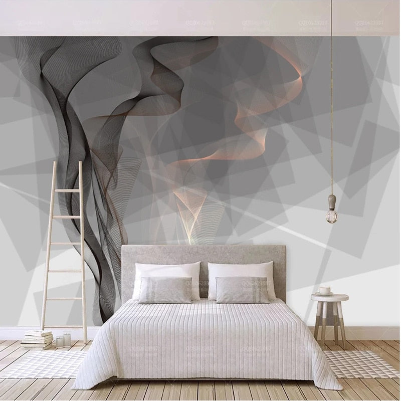 Mystic Aura Smoke Line Wallpaper - Modern Abstract Peel & Stick Wall Mural for Living Room, Bedroom, and Office Decor
