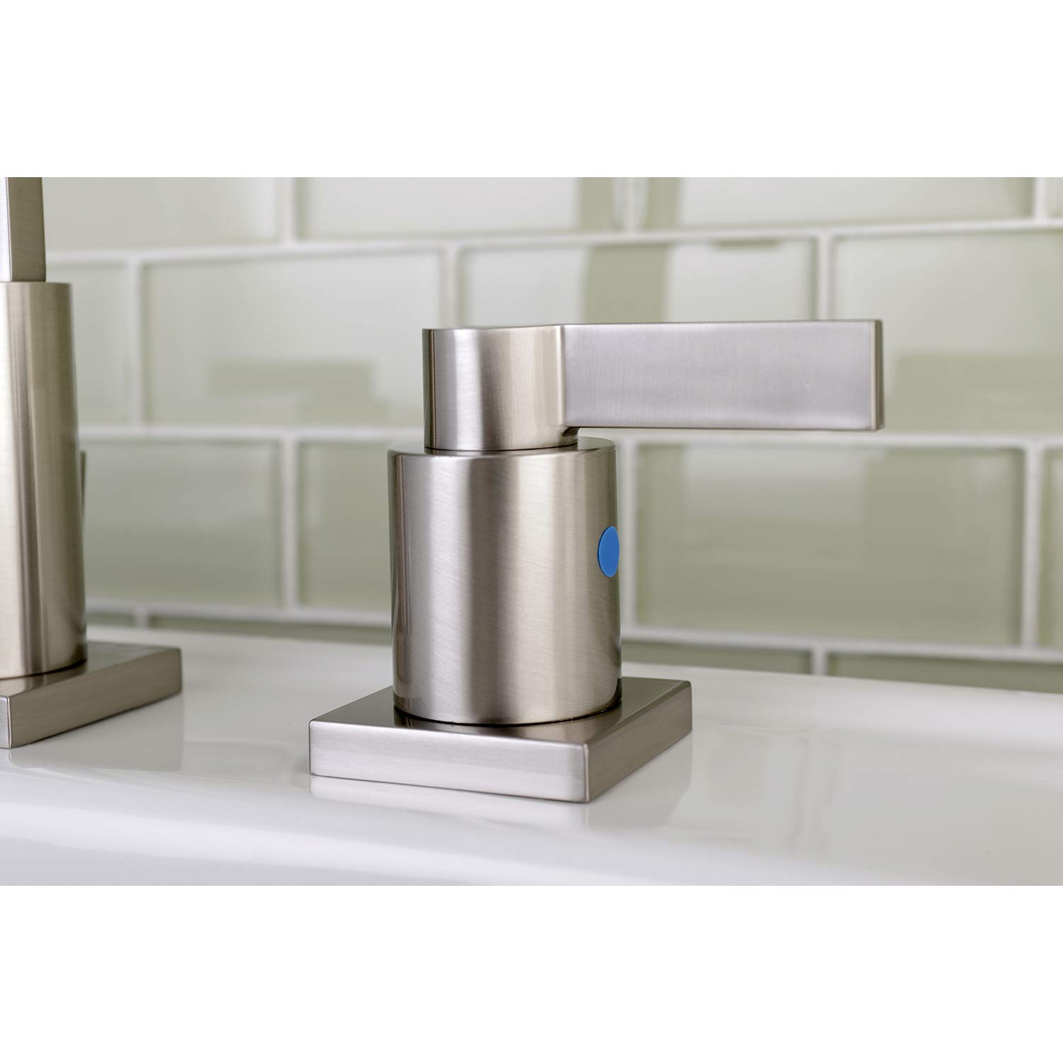 Kingston Brass FSC8968NDL Nuvofusion Widespread Bathroom Sink Faucet with Pop-Up Drain, 5.5 Inch Spout Reach, Brushed Nickel Finish - Perfect for Modern Home & Commercial Restroom Renovations