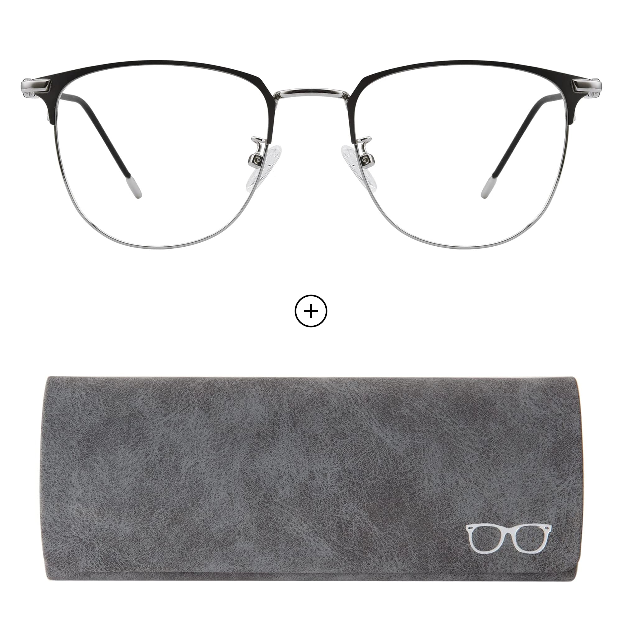 GUDVUE Gunmetal Blue Light Blocking Glasses with Gray Case - Reduce Eye Strain for Gaming, Office Work & Screen Time