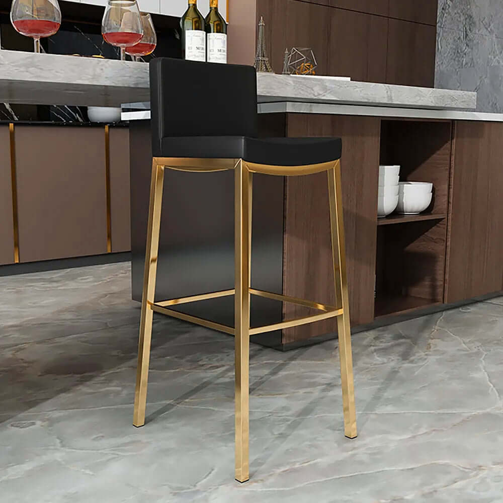 Modern Black Faux Leather Counter Height Bar Stools Set of 2 with Back Support & Footrest - Perfect for Kitchen Island, Breakfast Nook, and Home Bar Decor