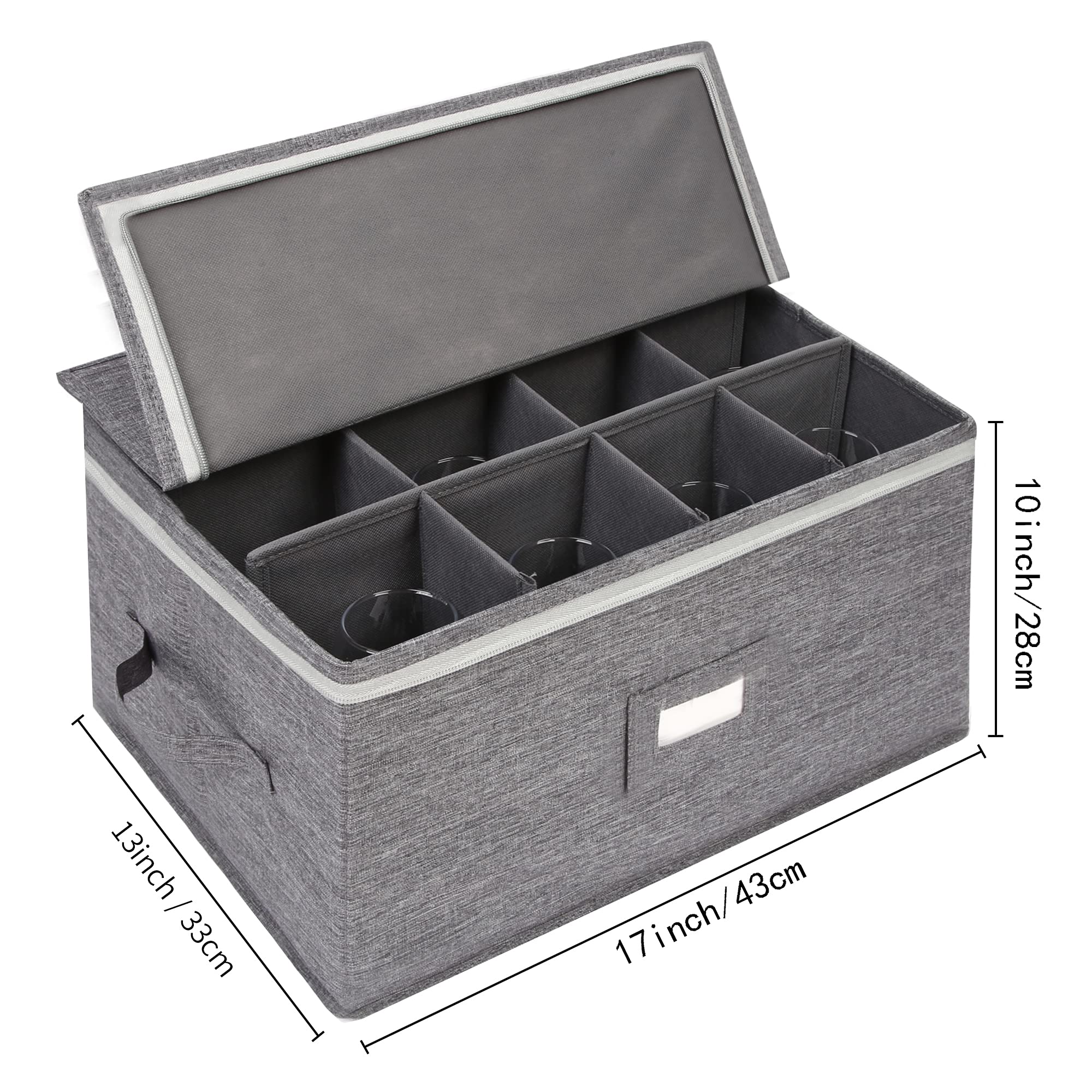 Stackable China Storage Containers 17x13x6 Inches - Stemware & Wine Glass Storage Cases (2 Pack) - Perfect for Kitchen Organization, Dishware Protection, and Safe Glassware Transport