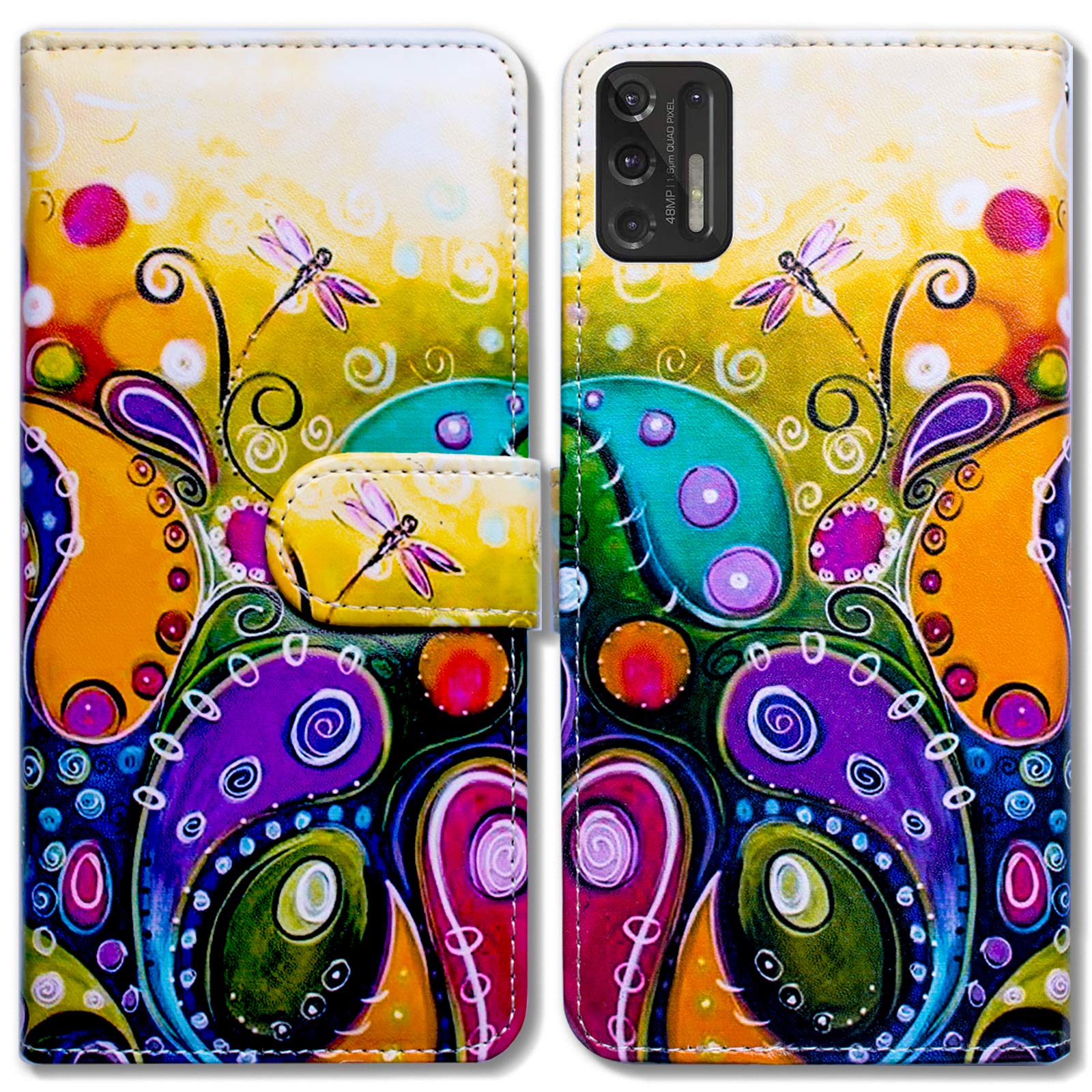 Moto G Stylus 2021 Case - Colorful Dragonfly Leather Flip Wallet Cover with Card Slots & Kickstand | Compatible Only with Motorola Moto G Stylus 2021 (Not for 2020 Model) | Perfect for Daily Use, Travel & Hands-Free Viewing
