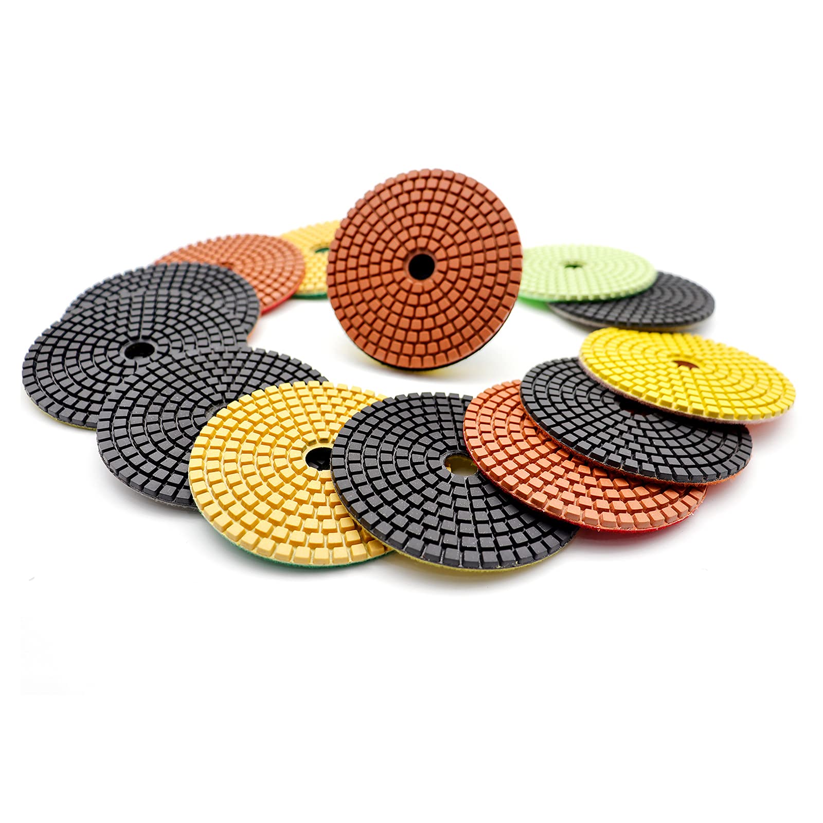 8Pcs Diamond Polishing Pads 4 Inch Wet/Dry for Granite, Quartz, Concrete, Marble - 50# to 3000# Grit with 5/8