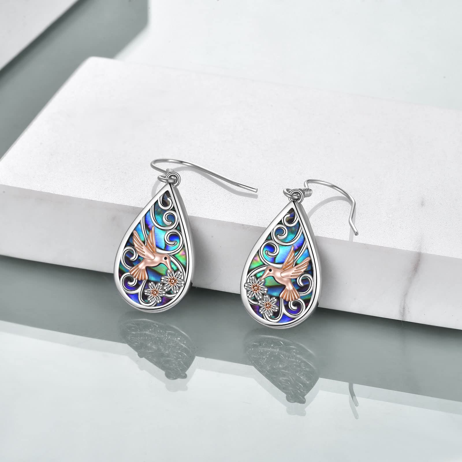 VONALA 925 Sterling Silver Vintage Dangle Earrings with Natural Abalone Shell - Elegant Jewelry Gift for Women, Birthday, Anniversary, Valentine's Day - Perfect for Parties, Weddings & Special Occasions
