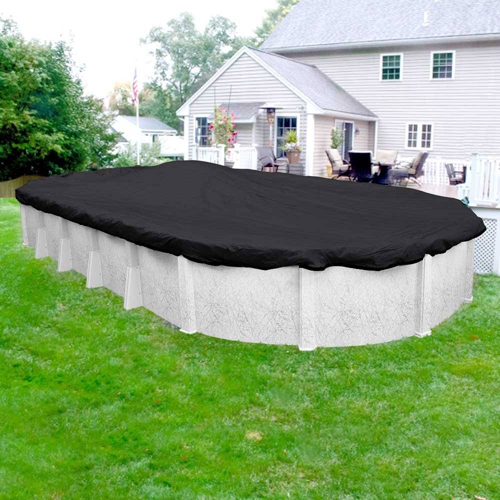 Robelle 381840 Black Mesh Winter Pool Cover for Oval Above Ground Swimming Pools 18x40 ft - Heavy Duty Protection for In-Ground & Above Ground Pools - Perfect for Winterizing, Leaf & Debris Protection