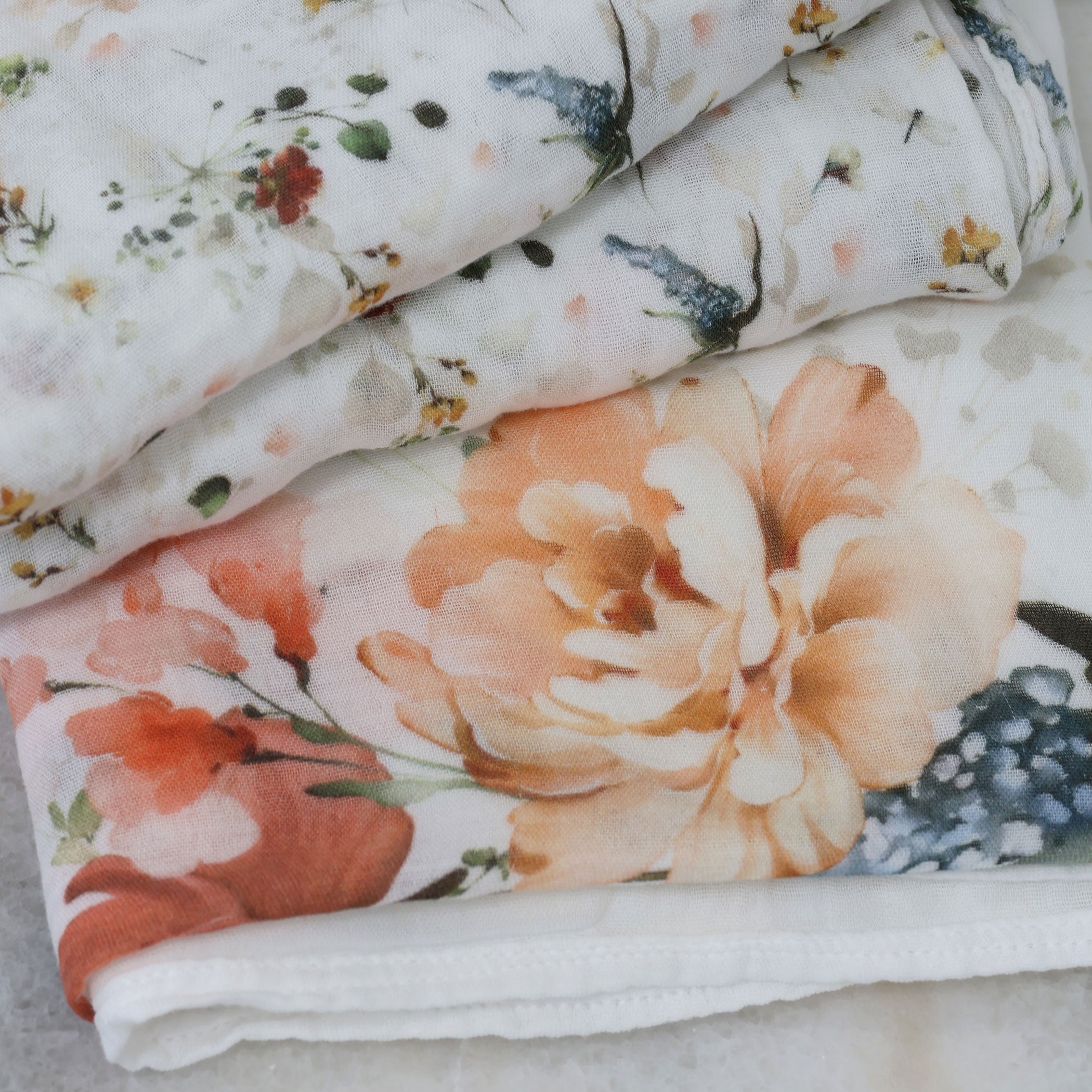 Peonies Bamboo 3-Pack Muslin Swaddle Blankets - Soft Baby Wraps for Newborns, Nursing & Photo Shoots