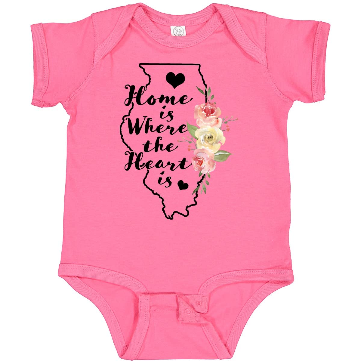 Inktastic Illinois Home is Where The Heart is Watercolor Baby Bodysuit - Soft Cotton Onesie for Newborns, Infants & Toddlers - Perfect for Family Photos, Holidays & Everyday Wear