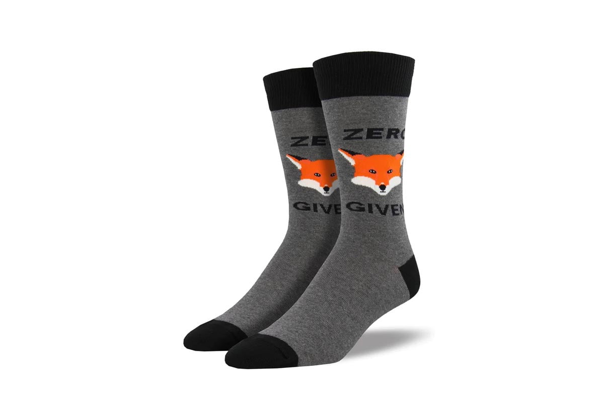 Zero Fox Given Crew Fun Socks - Grey Novelty Socks for Men & Women - Perfect for Casual Wear, Gifts, and Office Fashion