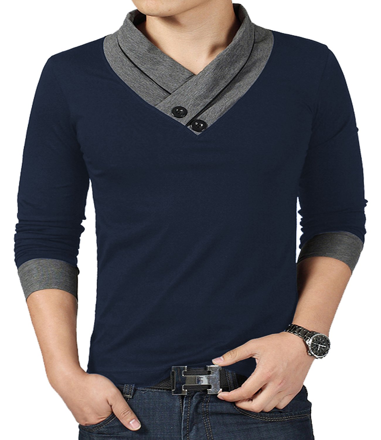 YTD Men's Cotton Casual V-Neck Button Slim Fit Muscle Tee - Short Sleeve T-Shirt for Gym, Workout & Everyday Wear | Breathable Comfort Fit