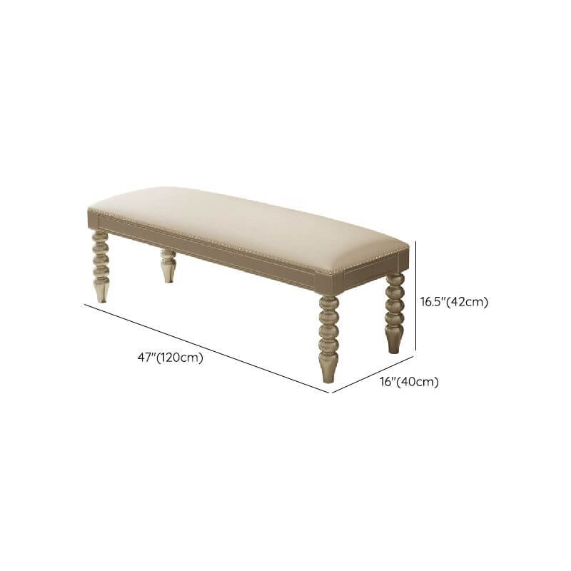 Victorian Style Beige Upholstered Bedroom Bench with Nailhead Trim - Elegant Seating for Bedroom, Dressing Area or Entryway