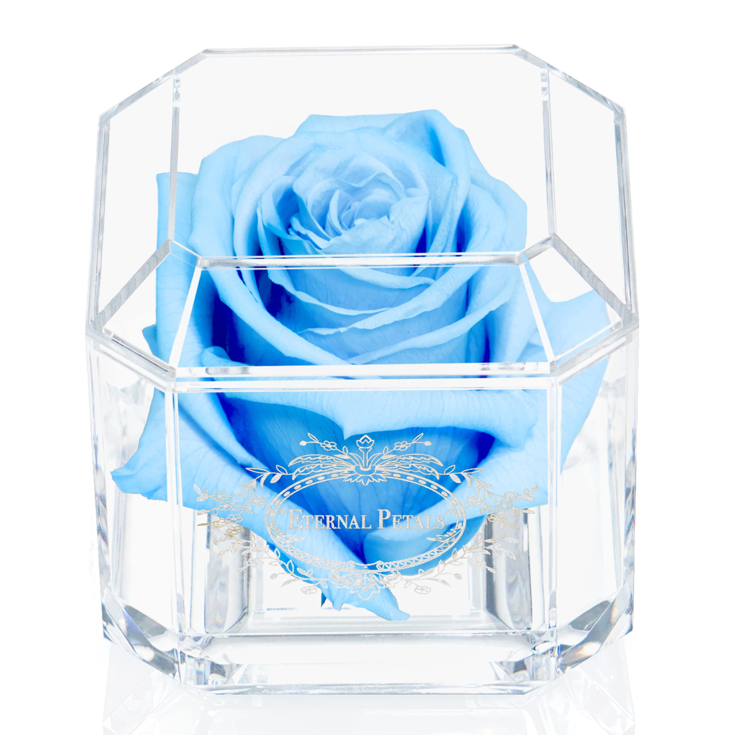 Eternal Petals Real Rose That Lasts 1 Year+ | Handmade in London | White Gold Solo Light Blue Rose | Perfect for Anniversaries, Valentine's Day & Home Decor