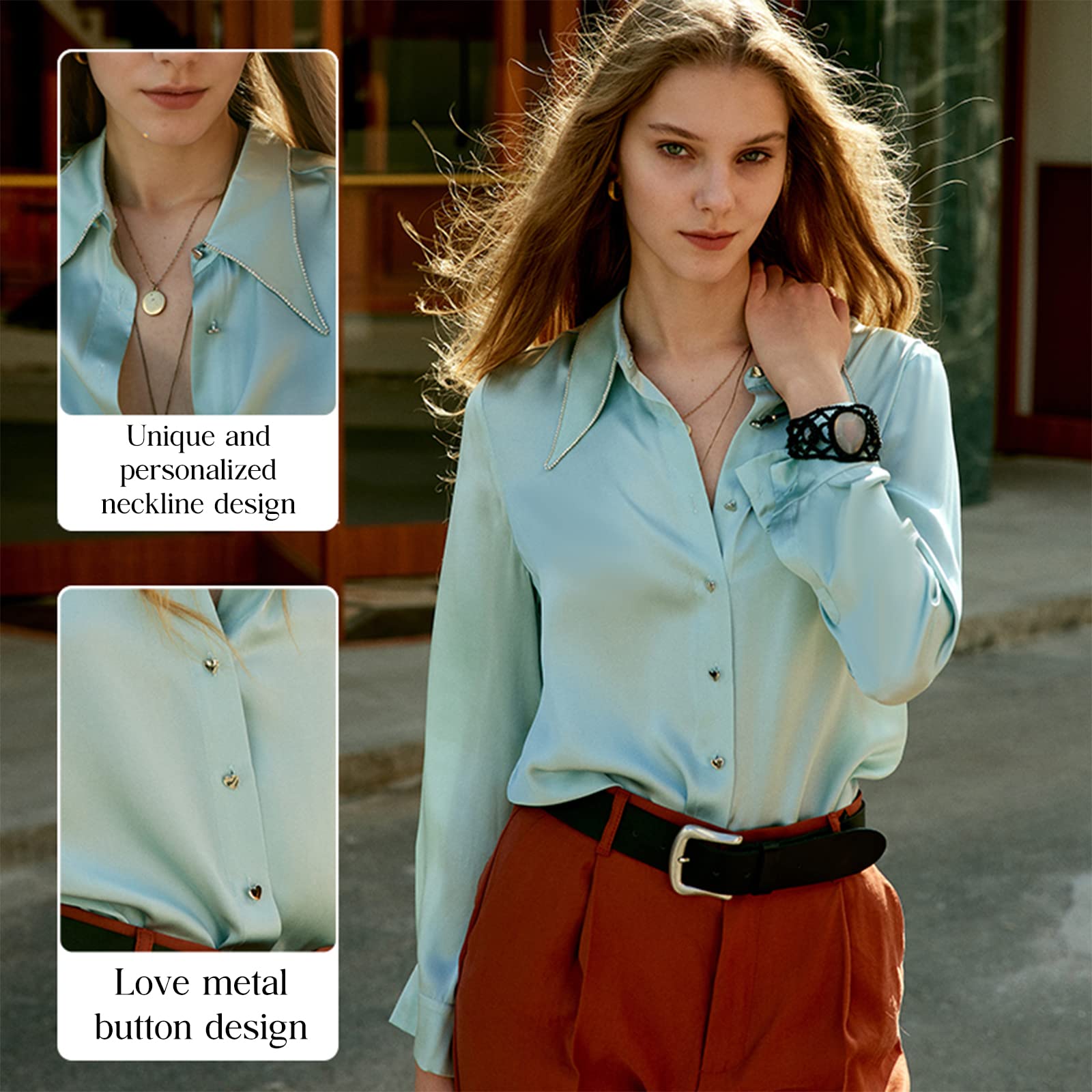COLD POSH 100% Pure Silk Blouse for Women - Long Sleeve Elegant Button Down Shirt with Smooth Finish | Perfect for Office Wear, Business Meetings & Special Occasions