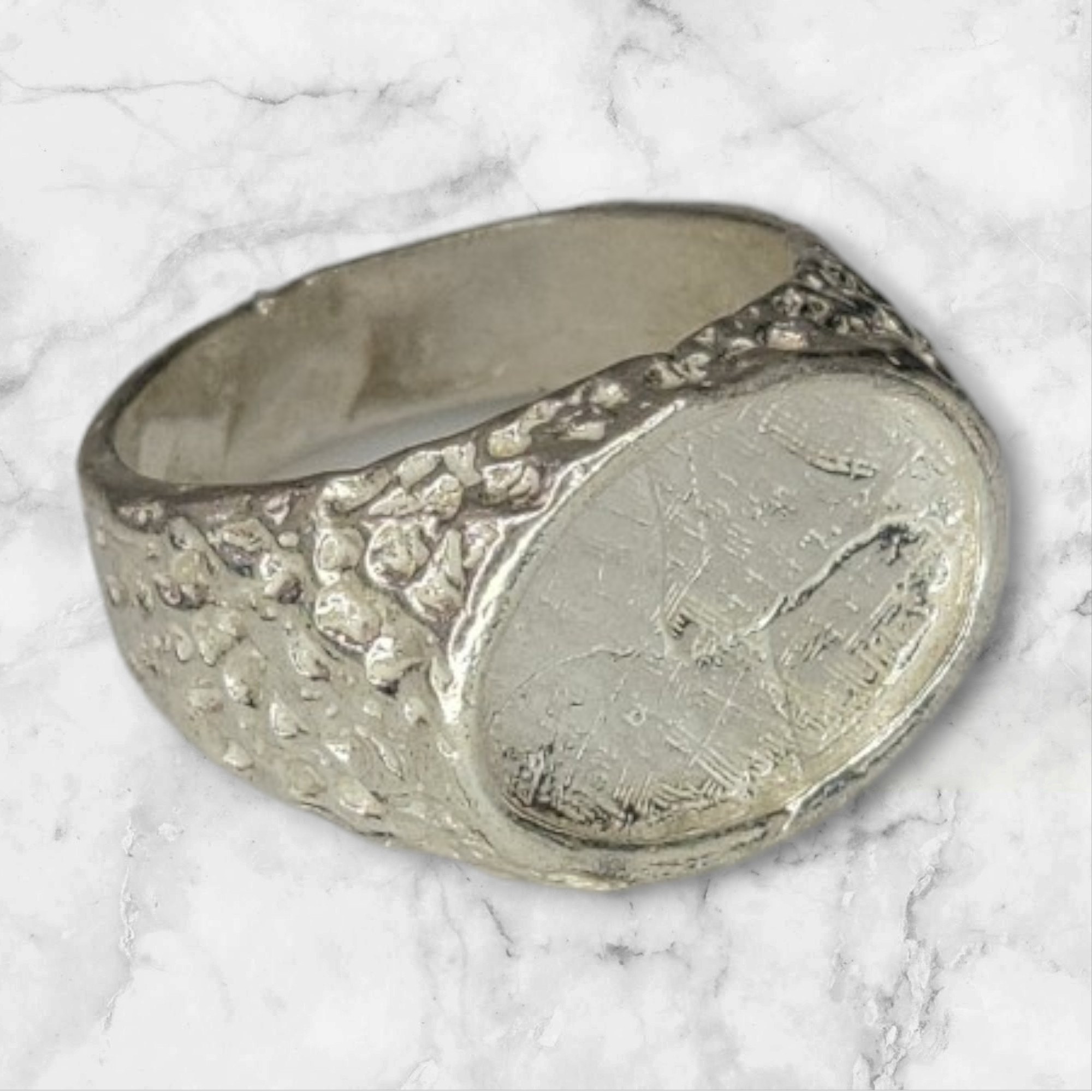 Solid Sterling Silver Inlay Oval Blank Ring Setting - Rough Cast DIY Jewelry Making for Silversmiths - Size 9 Ring Shank for Carving & Engraving - Perfect for Handcrafted Wedding Bands & Artisan Jewelry Creations