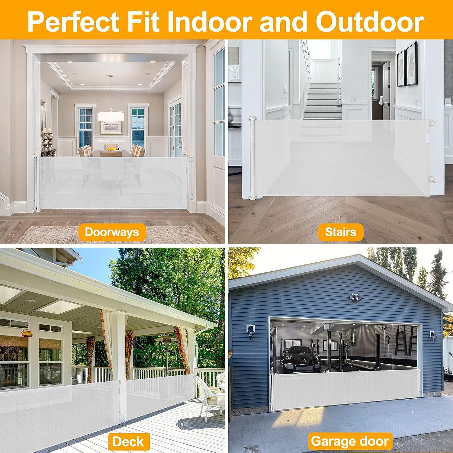 180 Inch Extra Wide Retractable Baby & Pet Gate - Indoor/Outdoor Safety Barrier for Doorways, Stairs, Hallways - Light Gray (Ideal for Homes with Dogs, Cats, Toddlers)