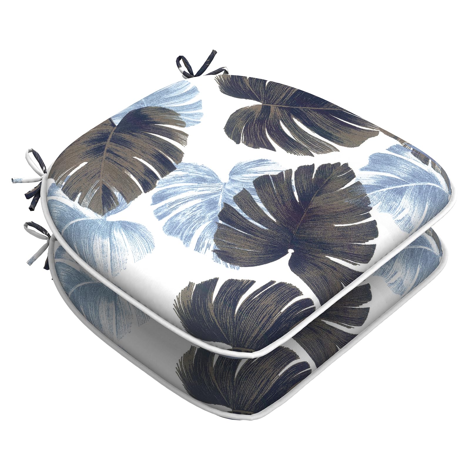 LVTXIII Indoor/Outdoor Chair Cushions with Ties - 16x17 Inch Patio Seat Pads (2 Pack) - Waterproof Garden Furniture Cushions for Patio, Deck, Balcony & Home Office - Tropical Leaf Design