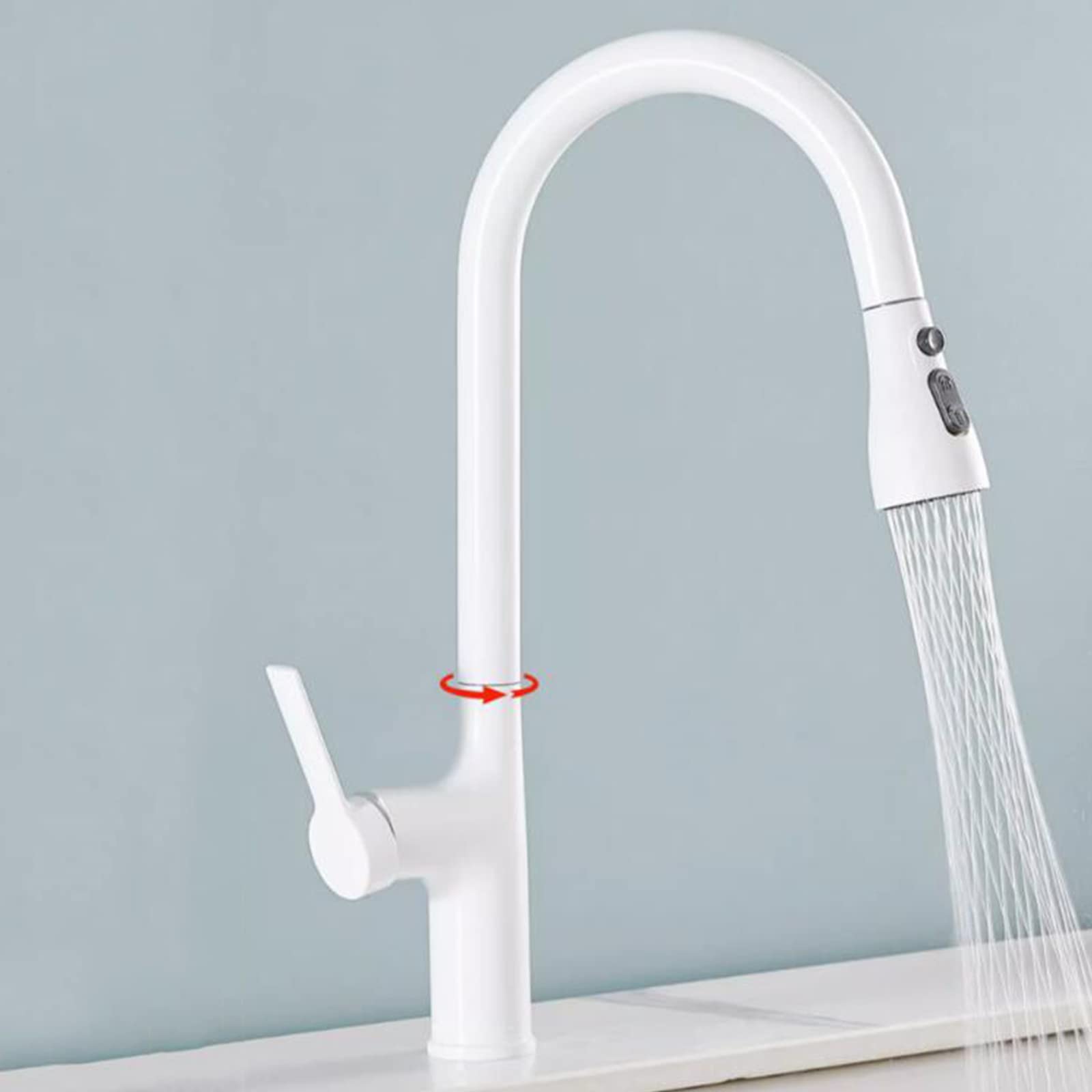 Premium Brass Pull-Out Kitchen Faucet with Sprayer - Hot & Cold Water Mixer Tap, Retractable Swivel Spout, White Finish for Modern Sinks (Ideal for Cooking, Dishwashing & Food Prep)