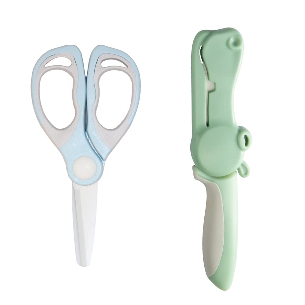 Ceramic Scissors with Soft-Grip Handles - Safe & Healthy Kitchen Shears for Baby Food & Kids Meals | Includes Ceramic Knife Set | Perfect for Cutting Fruits, Vegetables & Preparing Child-Friendly Meals