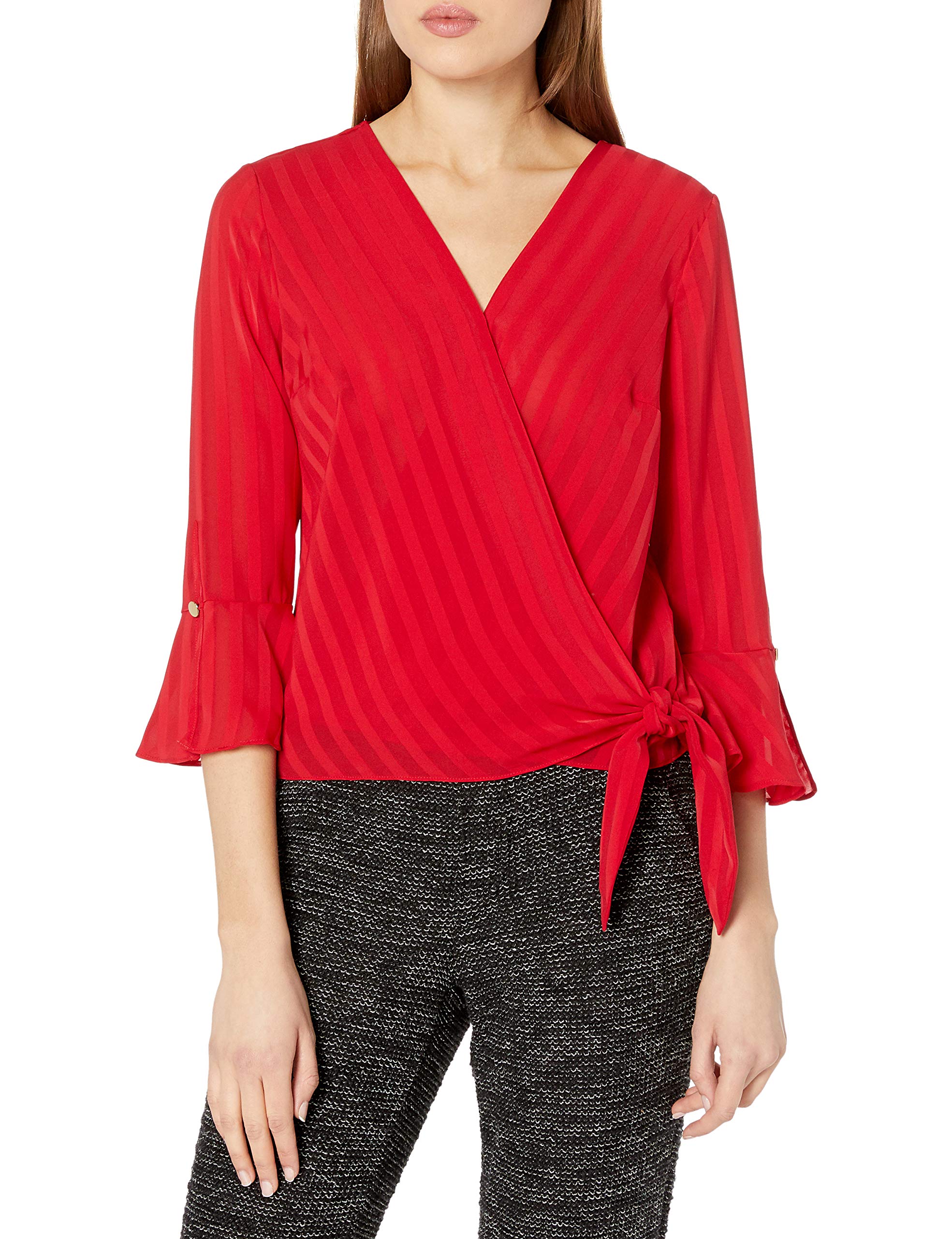 Amy Byer Women's Juniors Wrap Front V-Neck Blouse - Stylish Casual & Work Tops for Everyday Wear