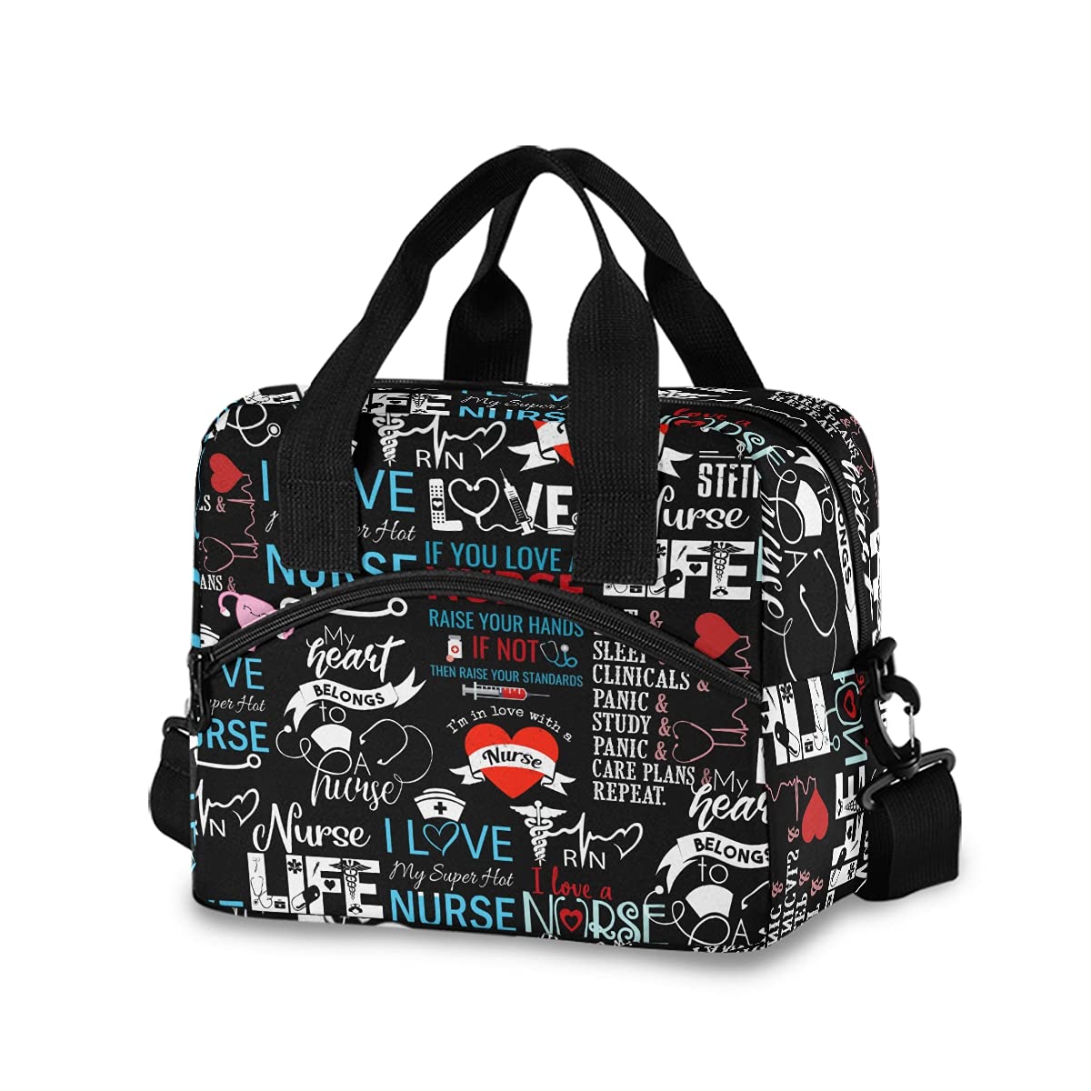 Nurse Love Pattern Insulated Lunch Box for Men & Women - Reusable Cooler Tote Shoulder Bag for Work, Picnic & Outdoor Activities | Perfect for Office, School & Travel