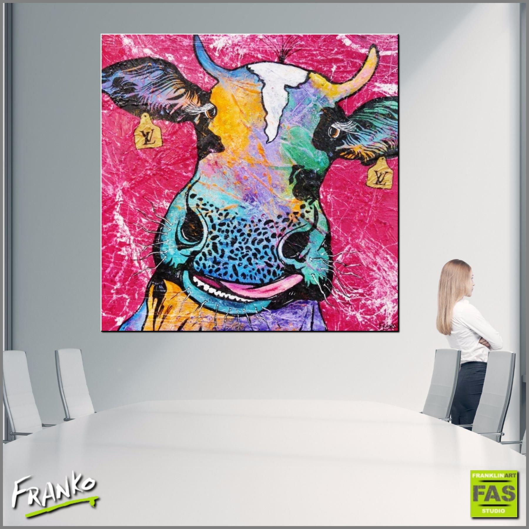 Urban Pop Art Cow Canvas Wall Decor - Modern Abstract Painting for Living Room, Bedroom & Office - Unique Home & Gift Idea