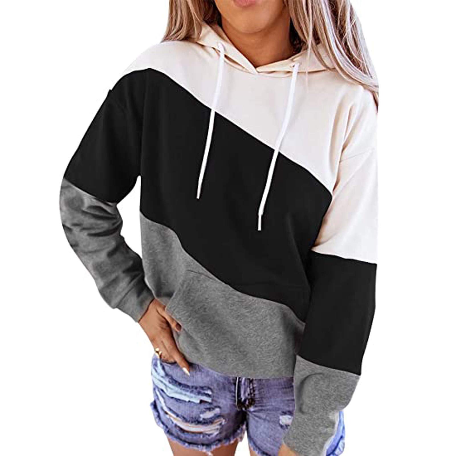 Women's Long Sleeve Hooded Sweater - Casual Striped Color Block Pullover Sweatshirt for Women | Perfect for Fall Layering, Winter Warmth & Everyday Comfort
