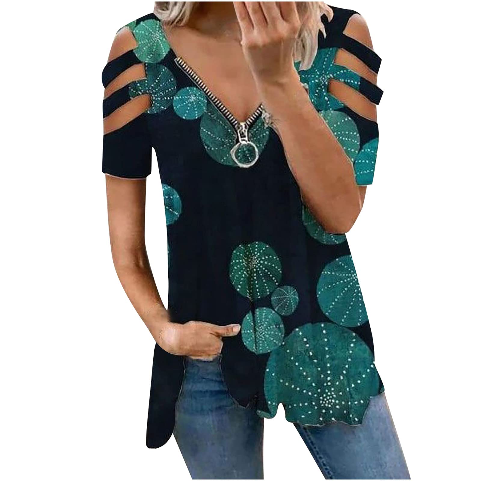 Sexy Women's Tunic Tops - Hollow Out V Neck Short Sleeve Tee for Summer | Casual Wear, Beach Outfits & Date Night Fashion