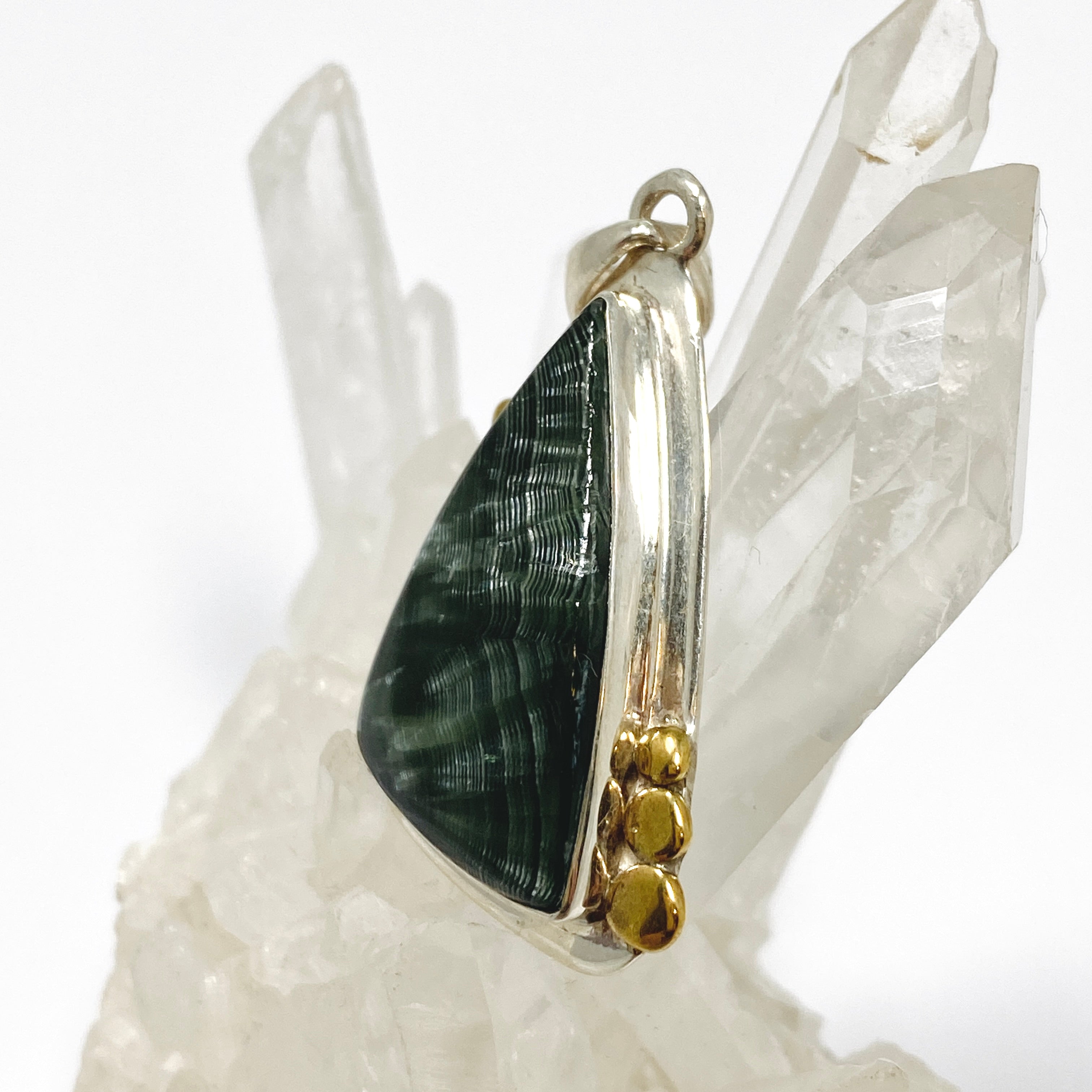 Seraphinite Freeform Cabochon Pendant - Handmade Silver Jewelry with Decorative Setting KPGJ4846 | Perfect for Spiritual Healing, Meditation & Unique Gift Giving
