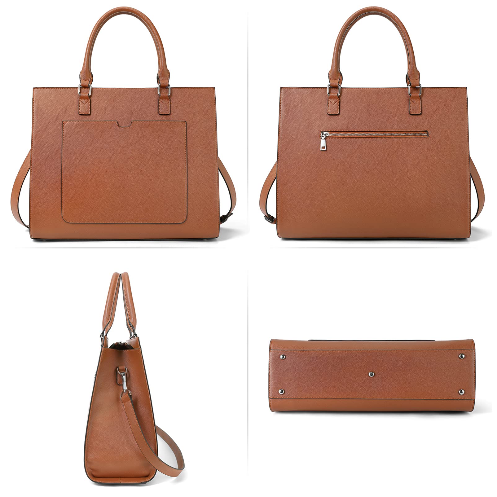 Telena 15.6 Inch Leather Laptop Tote Bag for Women - Large Capacity Shoulder Bag & Professional Briefcase - Perfect for Work, Business Meetings, Travel and Daily Commute