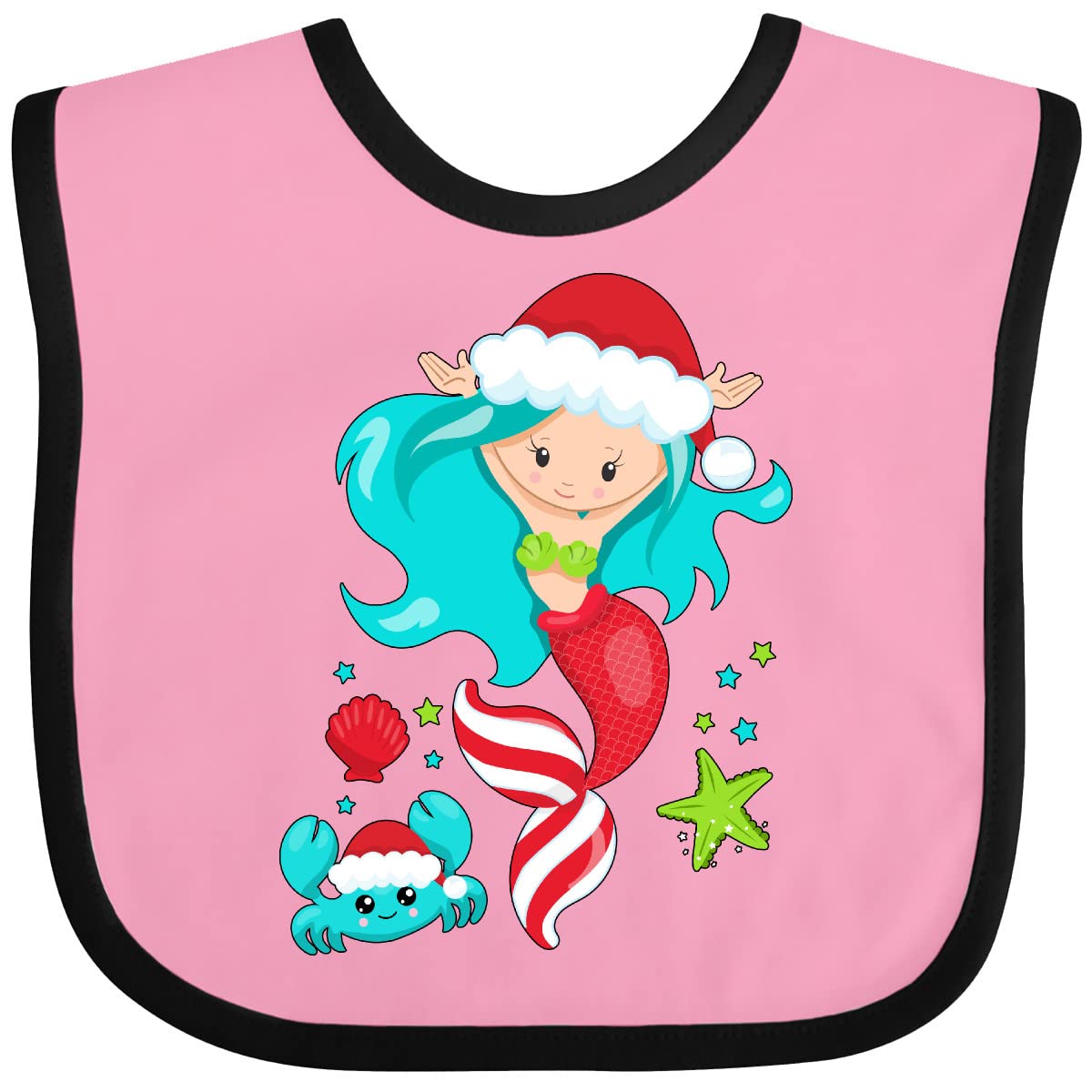 Inktastic Christmas Holiday Mermaid with Cute Crab Baby Bib - Soft Cotton Drool Bib for Infants & Toddlers - Perfect Gift for Newborns, Baby Showers & Holiday Celebrations