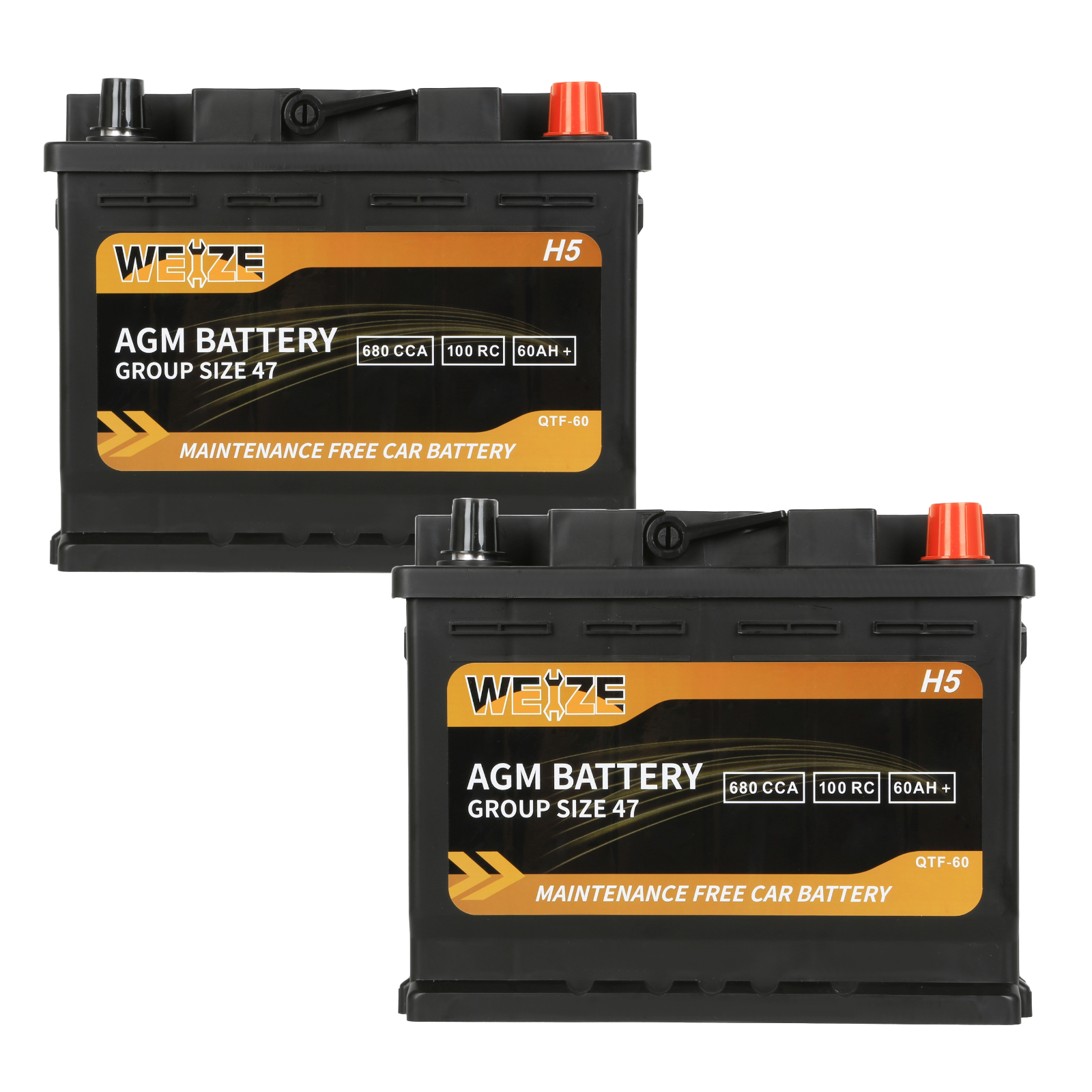WEIZE Wise Series Group 47 AGM Car Battery 12V 60Ah H5 - High Performance Automotive Replacement Battery for Sedans, SUVs & Trucks - Cold Cranking & Deep Cycle Power for Reliable Starts in All Weather Conditions