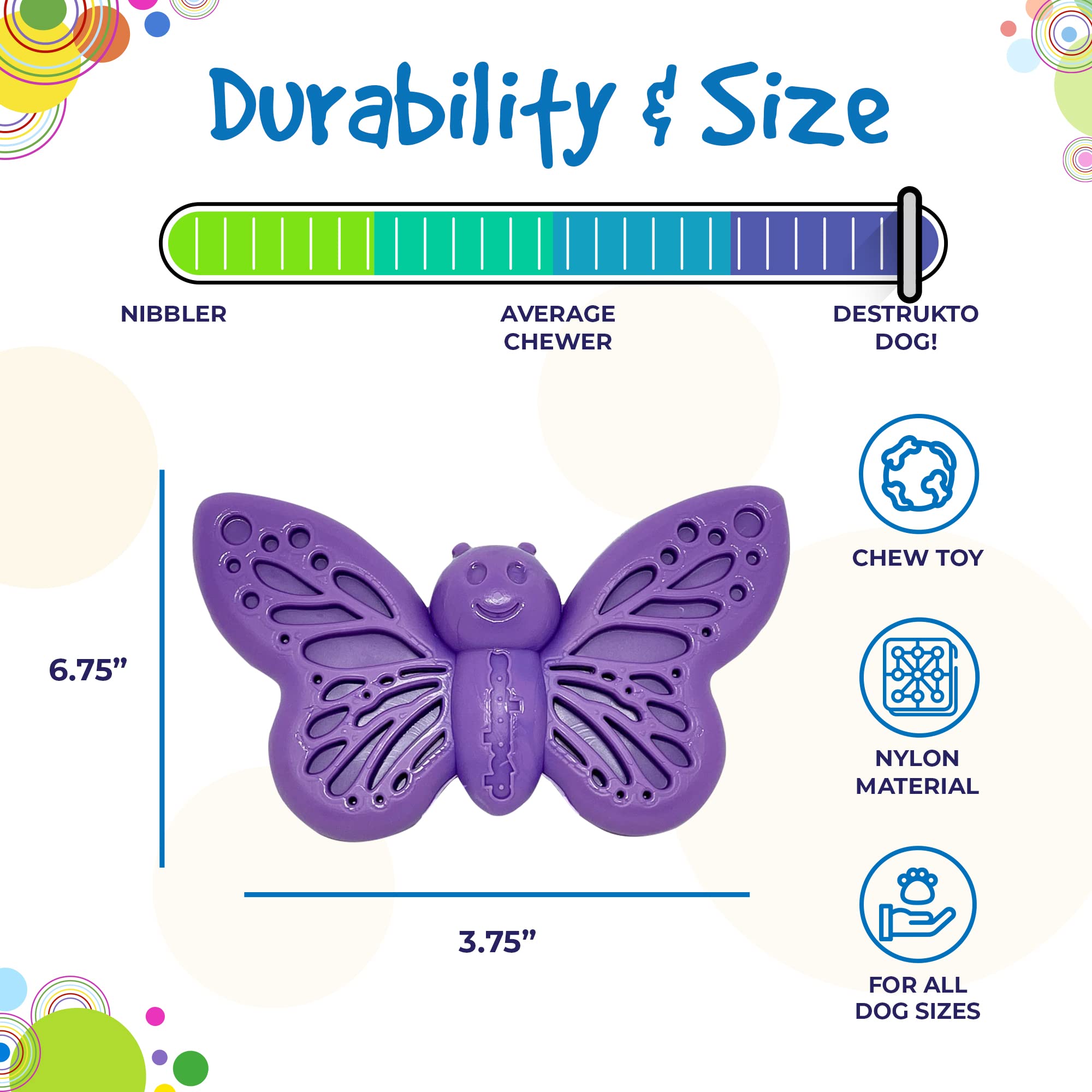 **SodaPup Butterfly Durable Dog Chew Toy – Non-Toxic, Pet-Safe Nylon Chew for Mental Stimulation, Teeth Cleaning & Fresh Breath – Made in USA – Perfect for Aggressive Chewers & Anxiety Relief**    *(Ideal for teething puppies, aggressive chewers, and anxious dogs – promotes dental health and reduces destructive chewing.)*