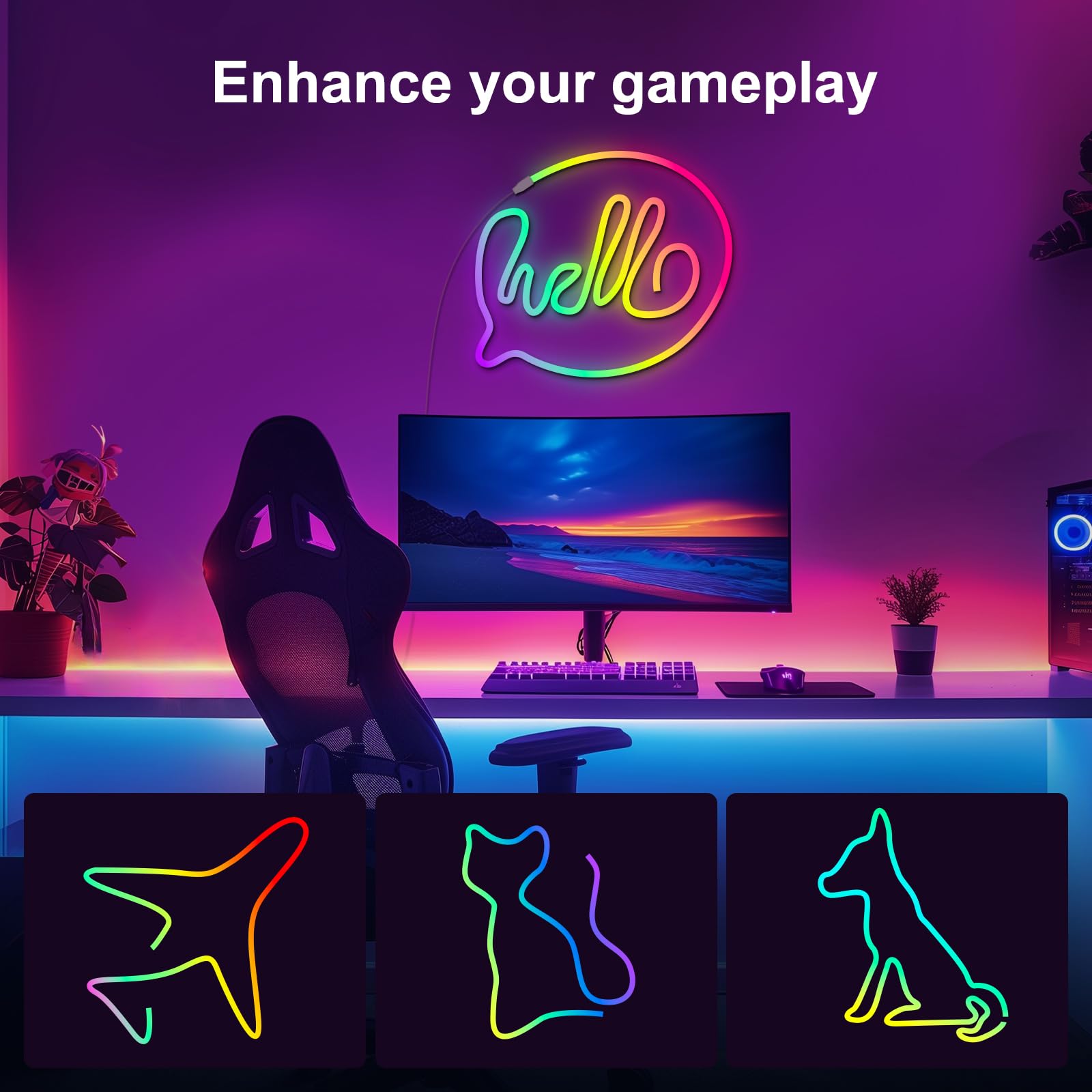 Smart LED Neon Rope Lights Strip - 6.56ft/2m Flexible Bendable Diffused Flow DIY Neon Light with App Control for Bedroom, Gaming Room, Bar, Party & Home Decoration