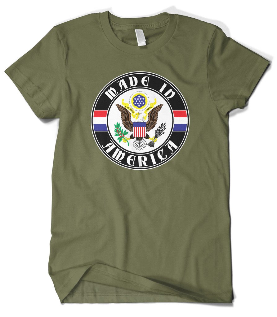 Cybertela Men's Patriotic American Flag T-Shirt with Coat of Arms | Made in USA | Casual Wear for 4th of July, Veterans Day & Patriotic Events