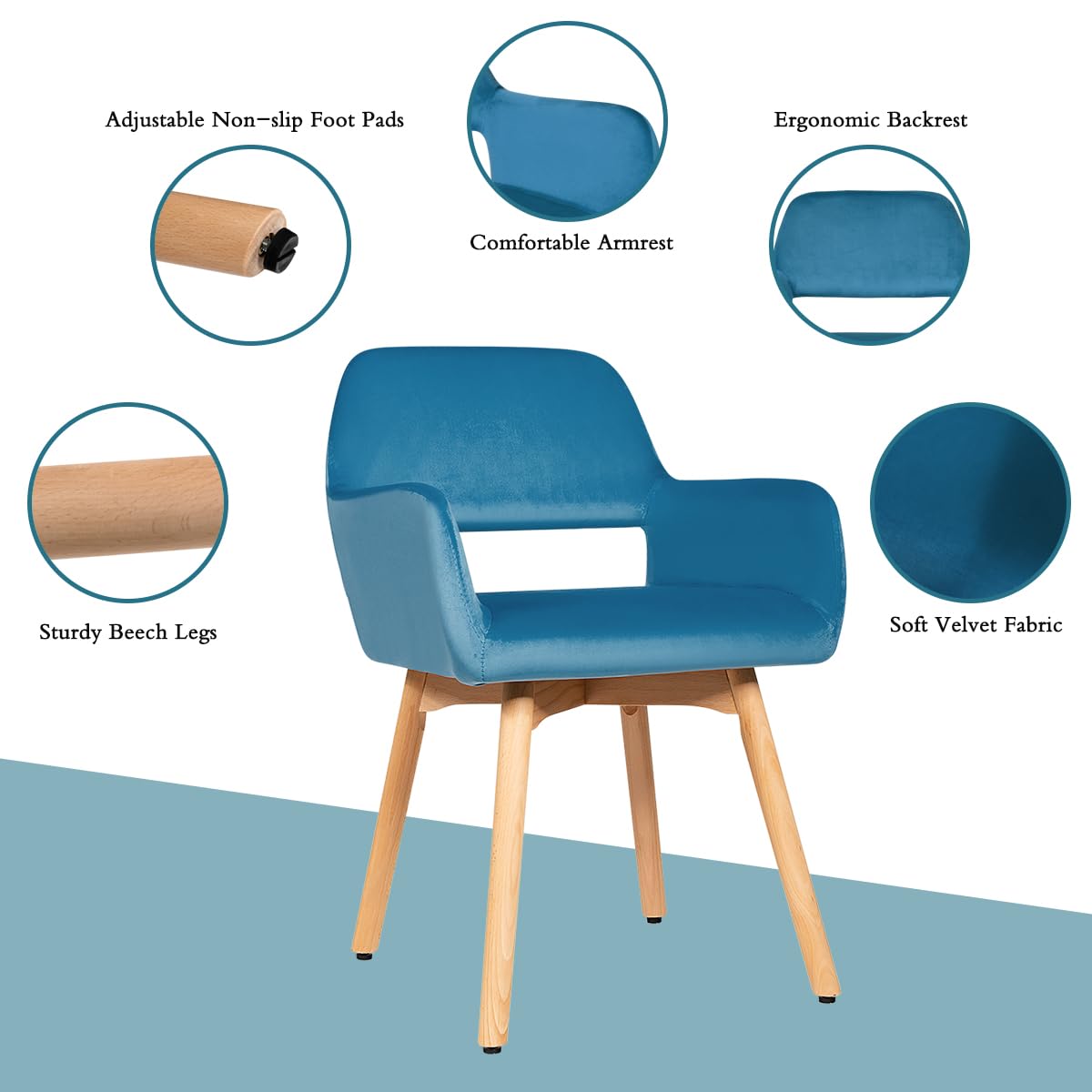 Giantex Set of 2 Velvet Dining Chairs with Wood Legs - Modern Accent Chairs for Living Room, Bedroom & Dining Room - Non-Slip Foot Pads & X-Shaped Support - Comfortable Upholstered Armchair (Turquoise, 2-Pack) - Perfect for Small Spaces, Home Office & Guest Seating