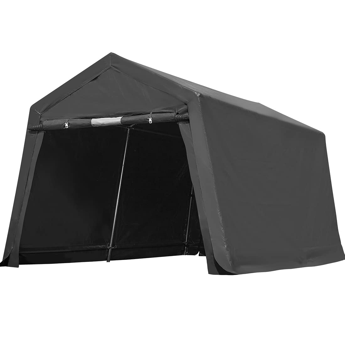 ADVANCE OUTDOOR 8X14 ft Steel Metal Peak Roof Portable Garage Shelter - Heavy Duty Storage Shed & Carport for Motorcycle, Bike, ATV, or Garden Tools - Weather Resistant with 2 Roll-up Doors & Ventilation (Gray) - Perfect for Backyard, Driveway & Outdoor Equipment Protection