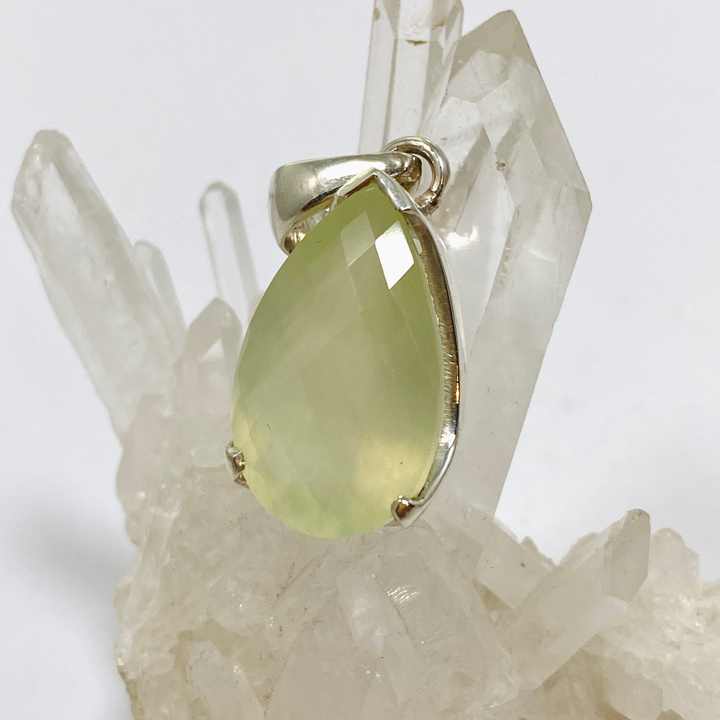 Prehnite Teardrop Checkerboard Faceted Pendant Necklace - Natural Gemstone Jewelry for Women - Perfect for Boho Style, Meditation & Spiritual Healing