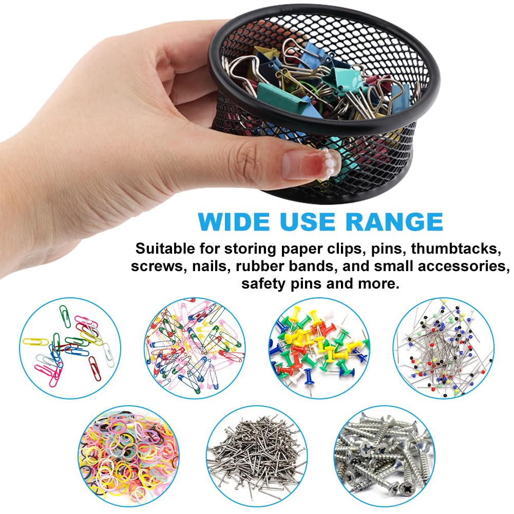 LOQJSS 2-Pack Mesh Metal Paper Clip Holder & Organizer - Stylish Wire Mesh Desktop Dispenser for Office Supplies, Binder Clips, and Stationery (Perfect for Home Office, School, and Workspace Organization)
