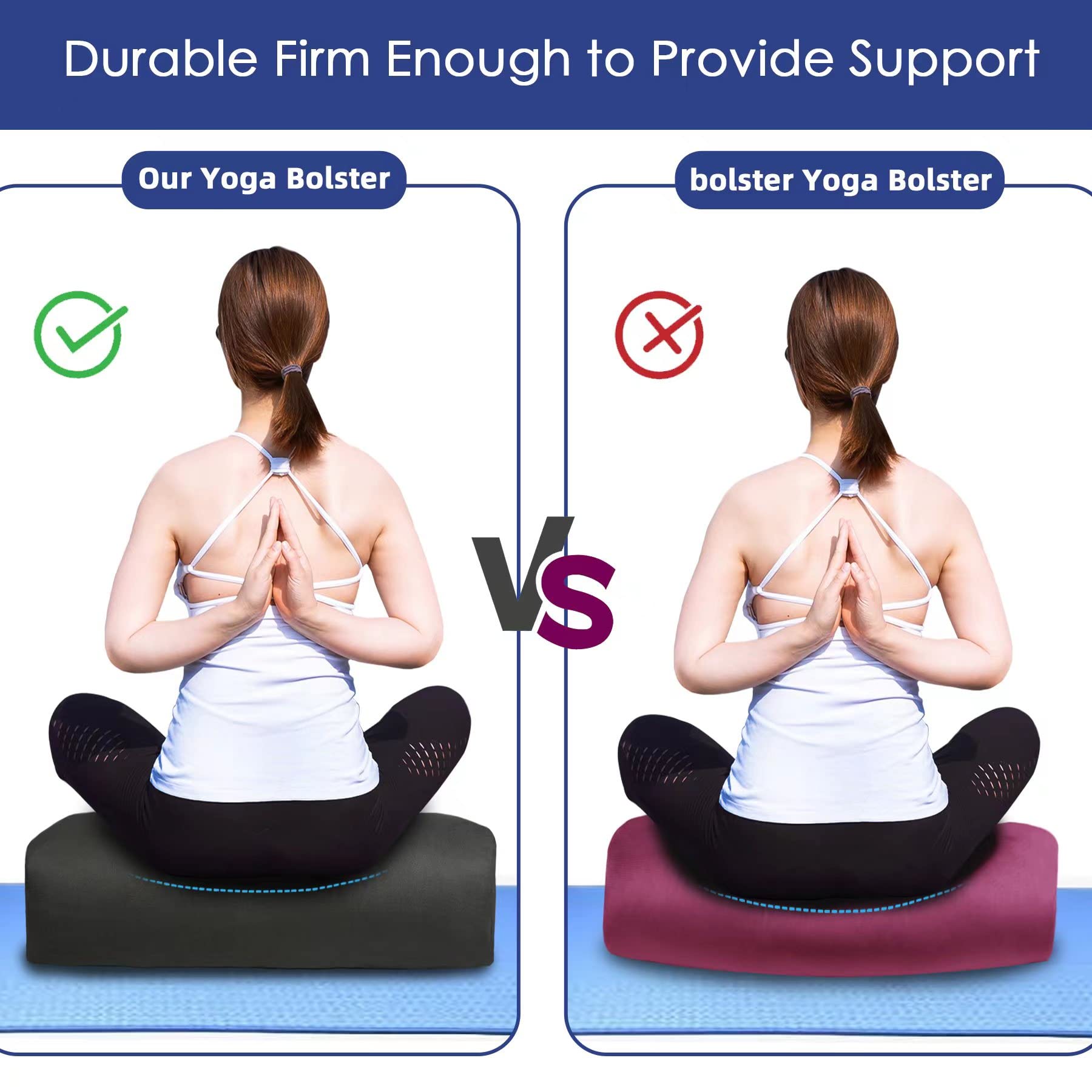 Premium 26x10.5x5.5 Inch Rectangular Yoga Bolster Pillow - 100% Cotton Supportive Meditation Cushion for Restorative Yoga, Yin Yoga & Meditation - Ideal for Home Practice, Studio Use & Relaxation Therapy