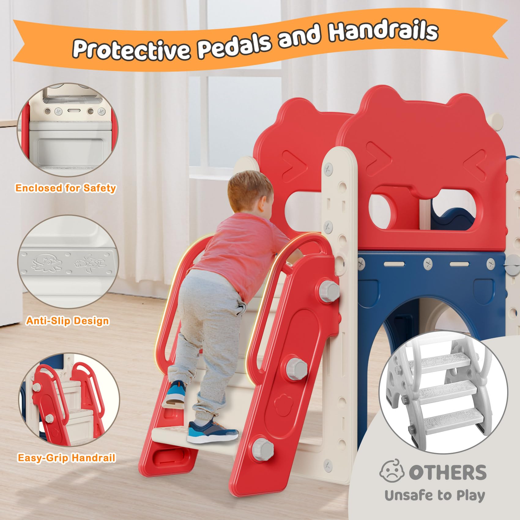 **Babytronic 7-in-1 Toddler Slide & Playset for Kids Ages 1-3 – Indoor & Outdoor Slide with Basketball Hoop & Telescope – Blue & Red – Perfect for Playrooms, Backyards, and Daycares**