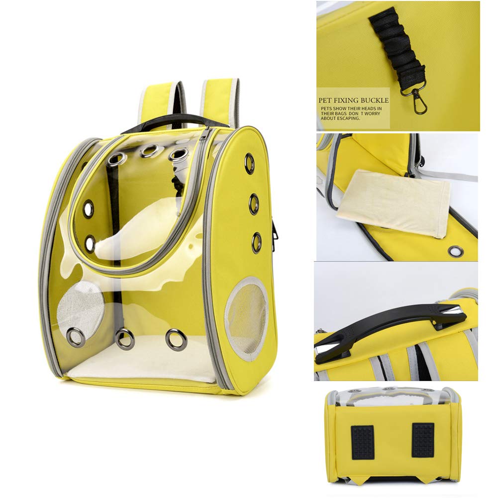 **Clear Pet Carrier Backpack for Cats & Small Dogs - Bubble Travel Backpack, Waterproof Space Capsule Carrier for Hiking, Walking, Outdoor Adventures & Airplane Travel - Yellow**